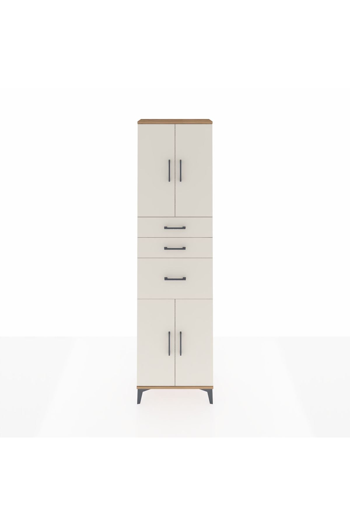 Arges Dolap 3 Raflı 3 Çekmeceli 4 Kapaklı 60x30x221 Çam-Aytaşı