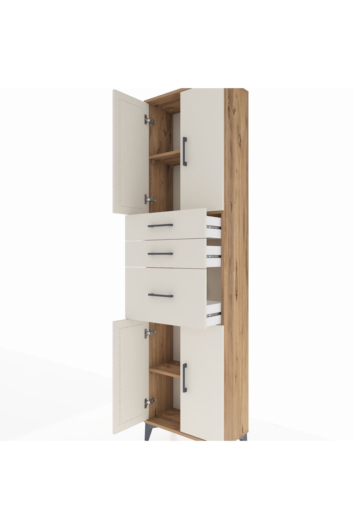 Arges Dolap 3 Raflı 3 Çekmeceli 4 Kapaklı 60x30x221 Çam-Aytaşı