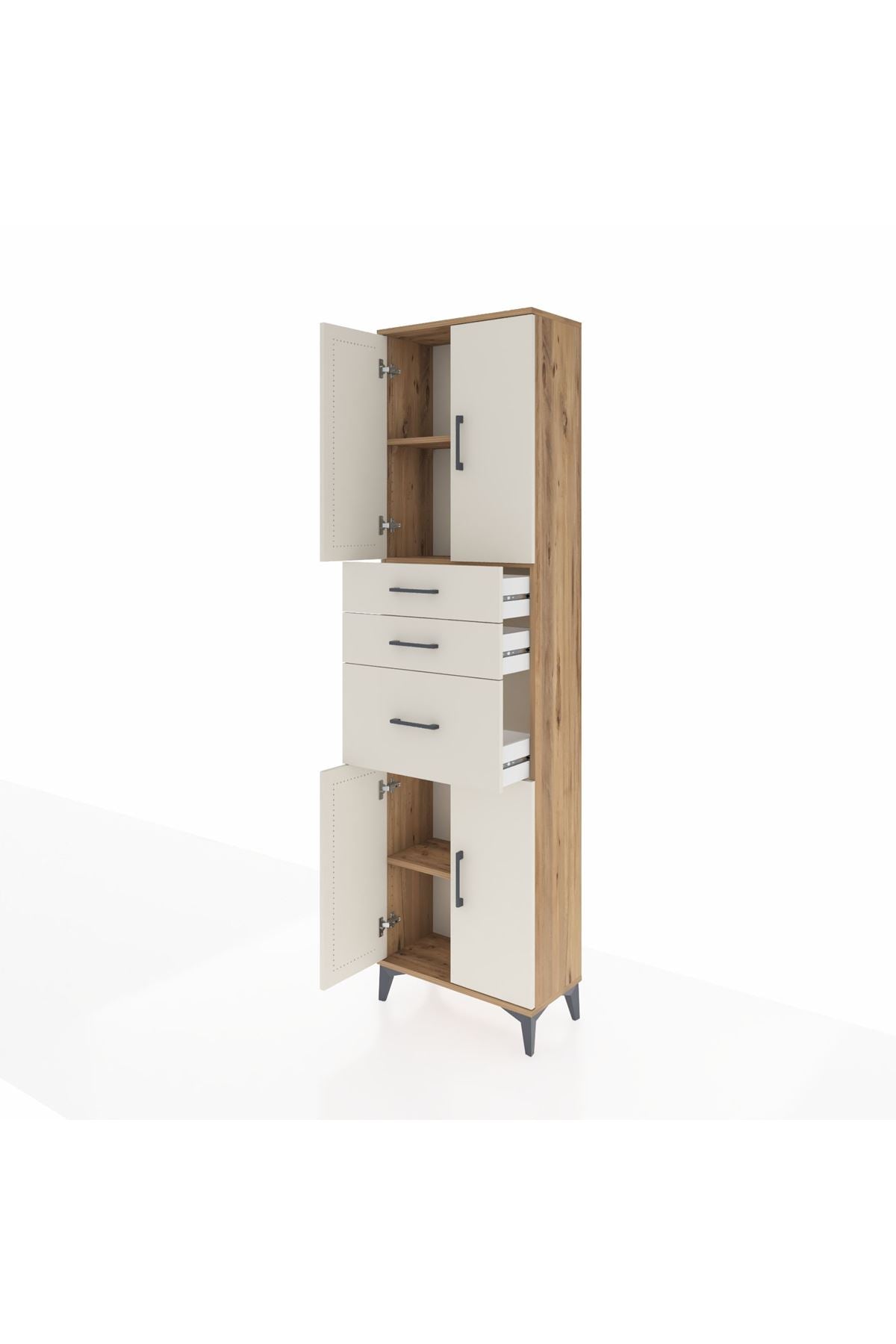 Arges Dolap 3 Raflı 3 Çekmeceli 4 Kapaklı 60x30x221 Çam-Aytaşı