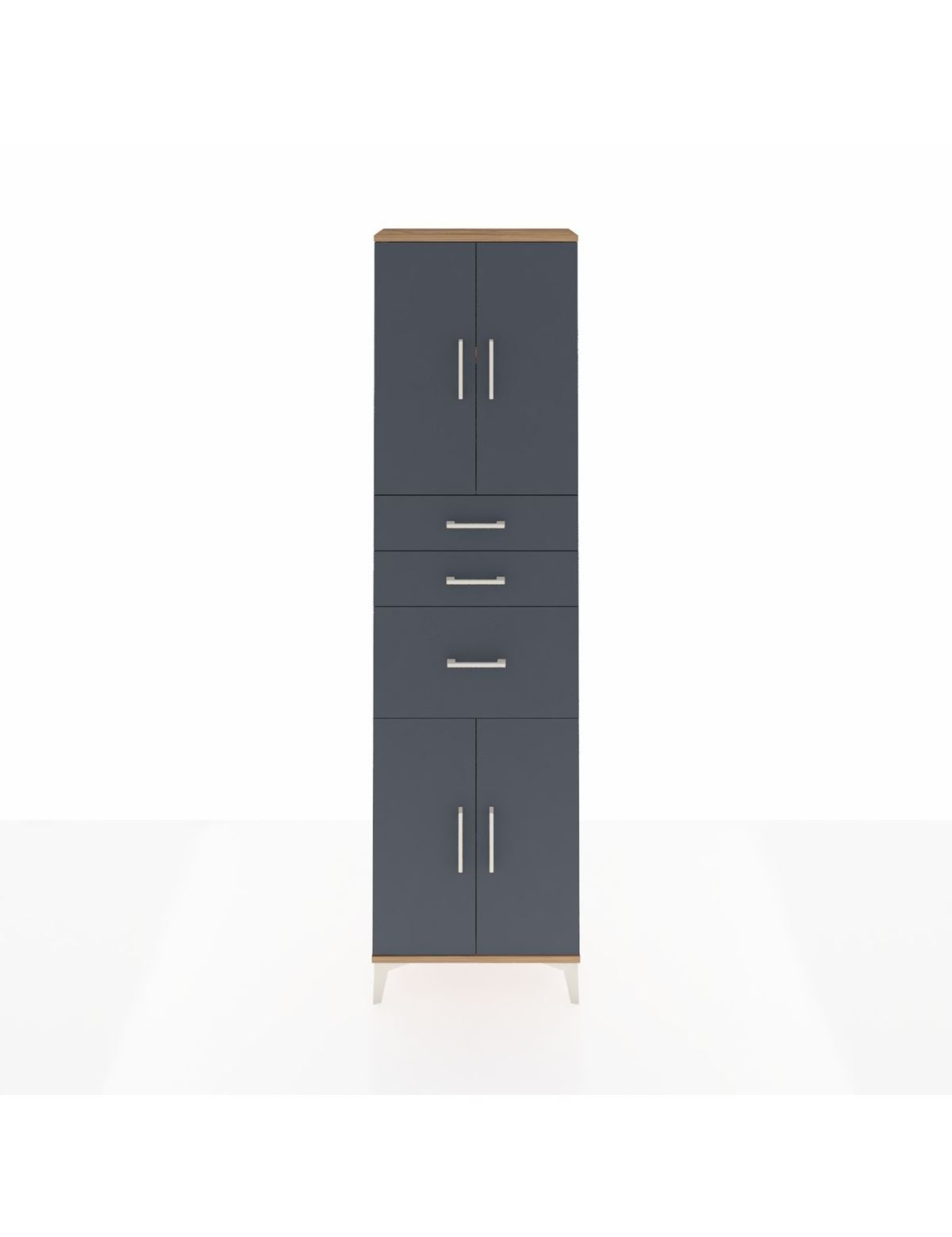 Arges Dolap 3 Raflı 3 Çekmeceli 4 Kapaklı 60x30x221 Çam-Antrasit