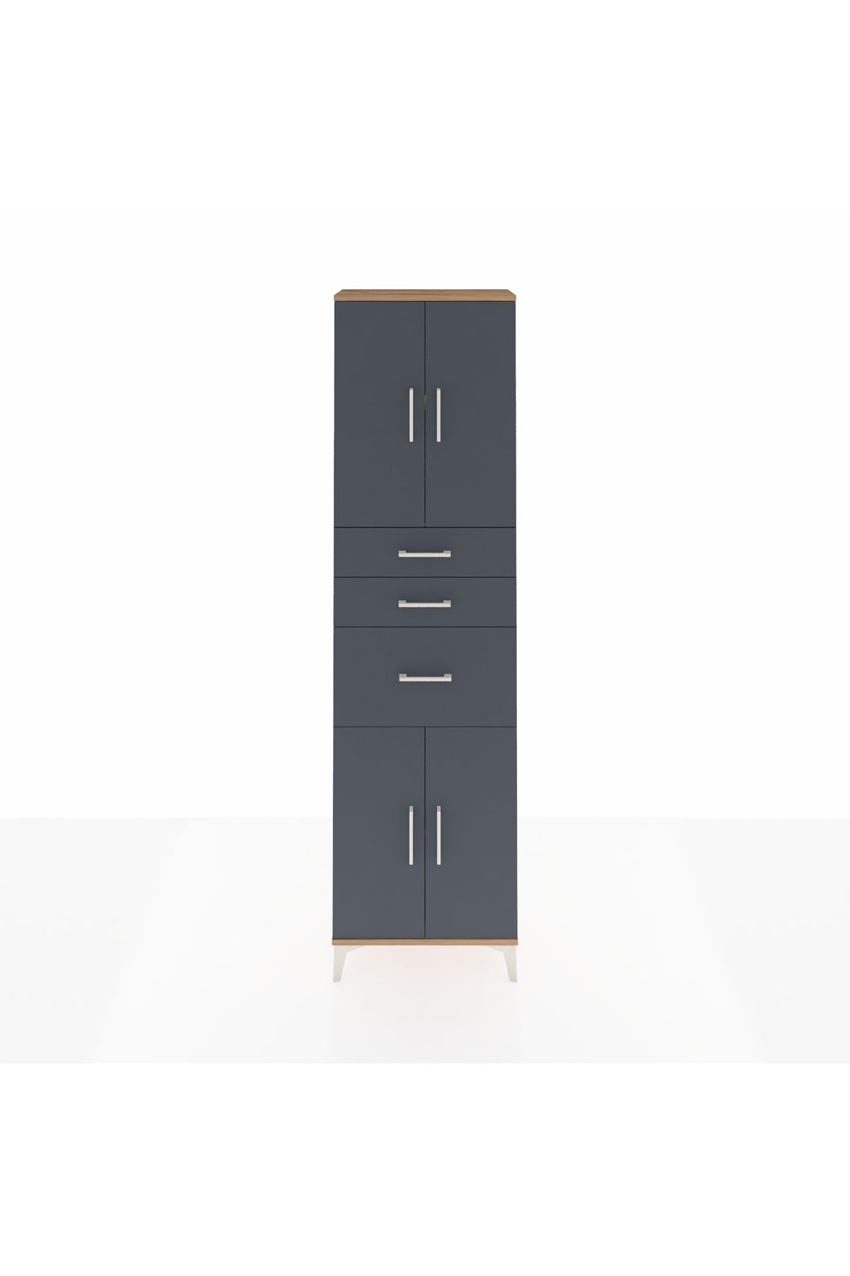 Arges Dolap 3 Raflı 3 Çekmeceli 4 Kapaklı 60x30x221 Çam-Antrasit