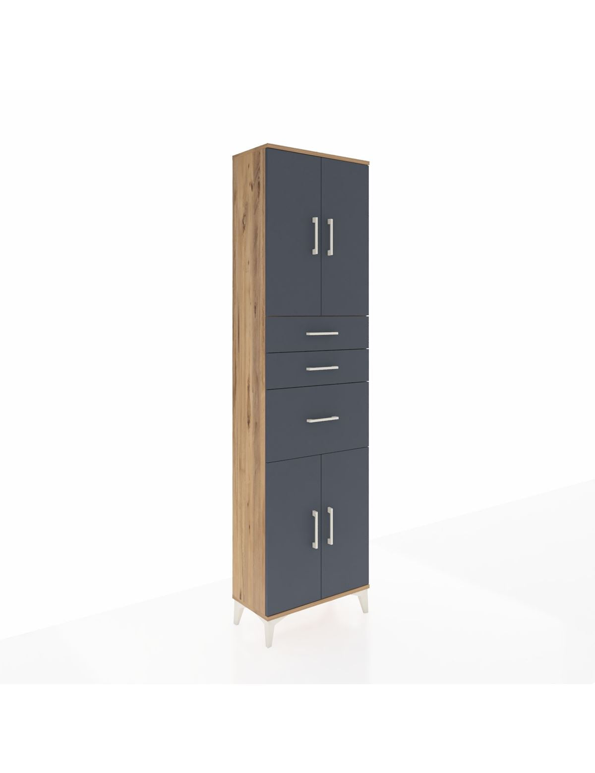 Arges Dolap 3 Raflı 3 Çekmeceli 4 Kapaklı 60x30x221 Çam-Antrasit