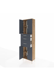 Arges Dolap 3 Raflı 3 Çekmeceli 4 Kapaklı 60x30x221 Çam-Antrasit