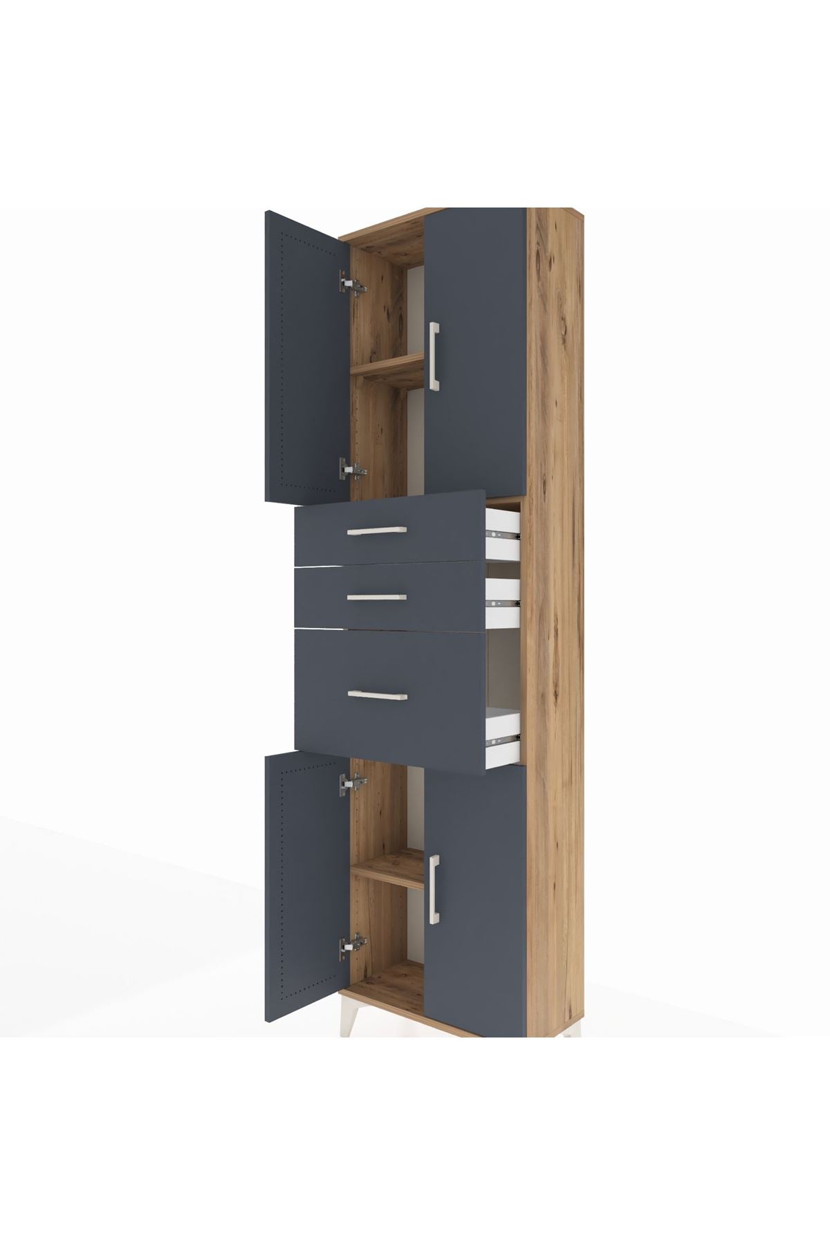 Arges Dolap 3 Raflı 3 Çekmeceli 4 Kapaklı 60x30x221 Çam-Antrasit