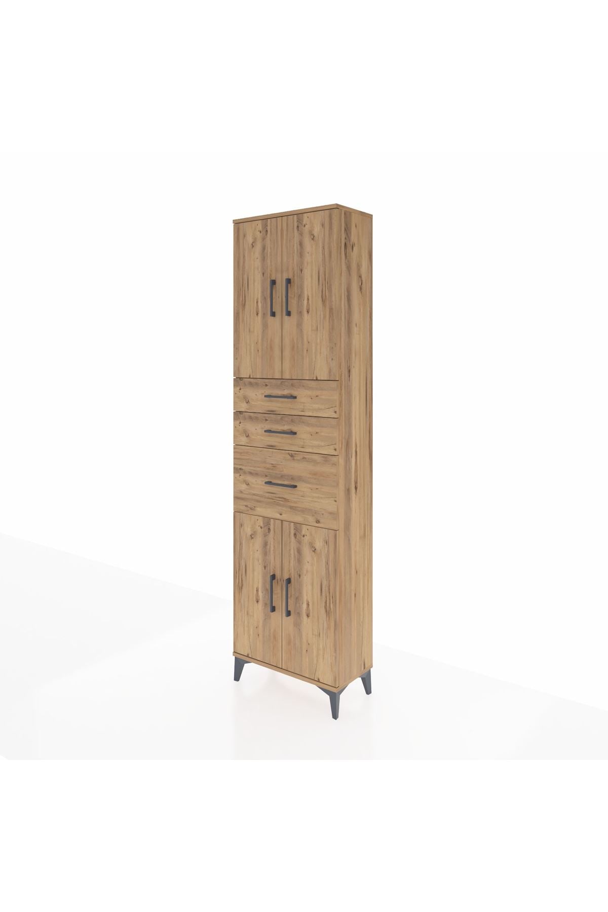 Arges Dolap 3 Raflı 3 Çekmeceli 4 Kapaklı 60x30x221 Çam-Çam