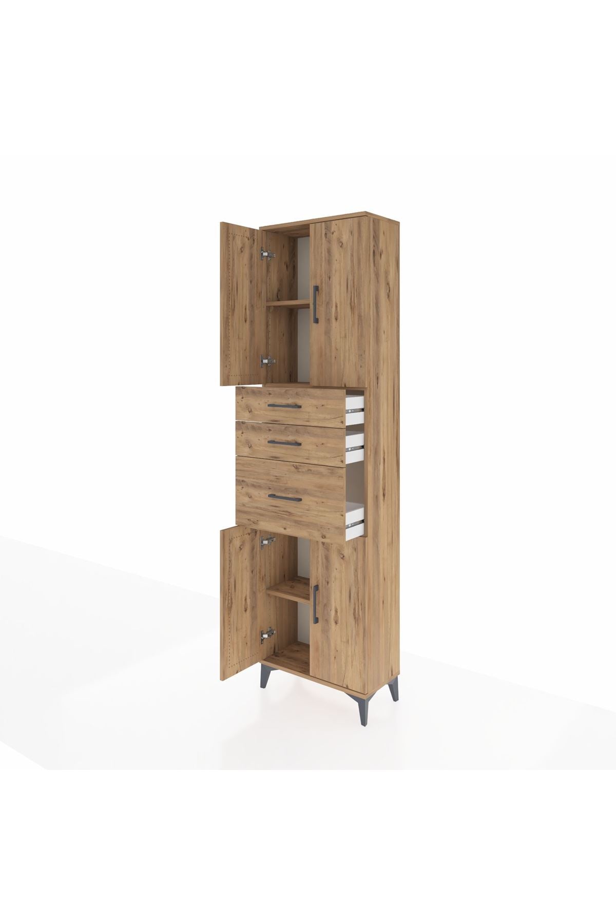 Arges Dolap 3 Raflı 3 Çekmeceli 4 Kapaklı 60x30x221 Çam-Çam