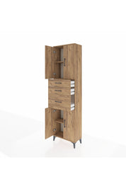 Arges Dolap 3 Raflı 3 Çekmeceli 4 Kapaklı 60x30x221 Çam-Çam