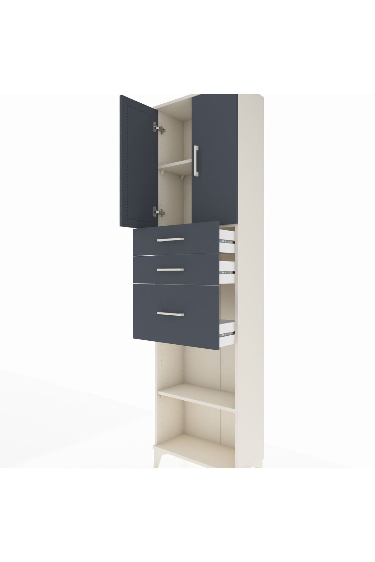 Arges Dolap 3 Raflı 3 Çekmeceli 2 Kapaklı 60x30x221 Aytaşı-Antrasit