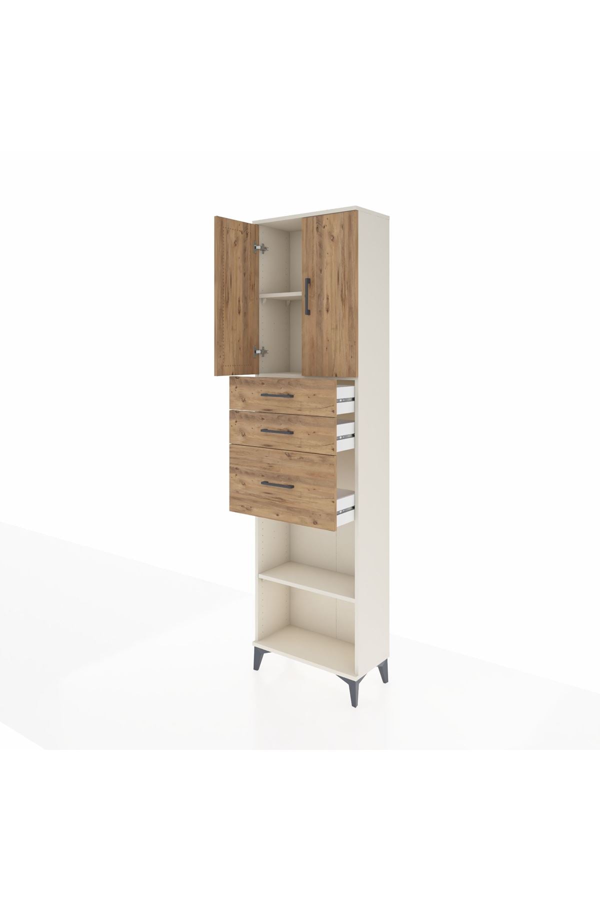 Arges Dolap 3 Raflı 3 Çekmeceli 2 Kapaklı 60x30x221 Aytaşı-Çam