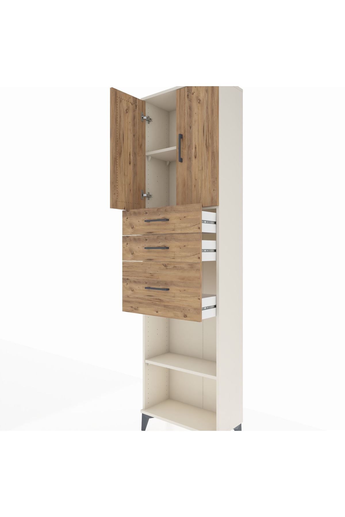 Arges Dolap 3 Raflı 3 Çekmeceli 2 Kapaklı 60x30x221 Aytaşı-Çam