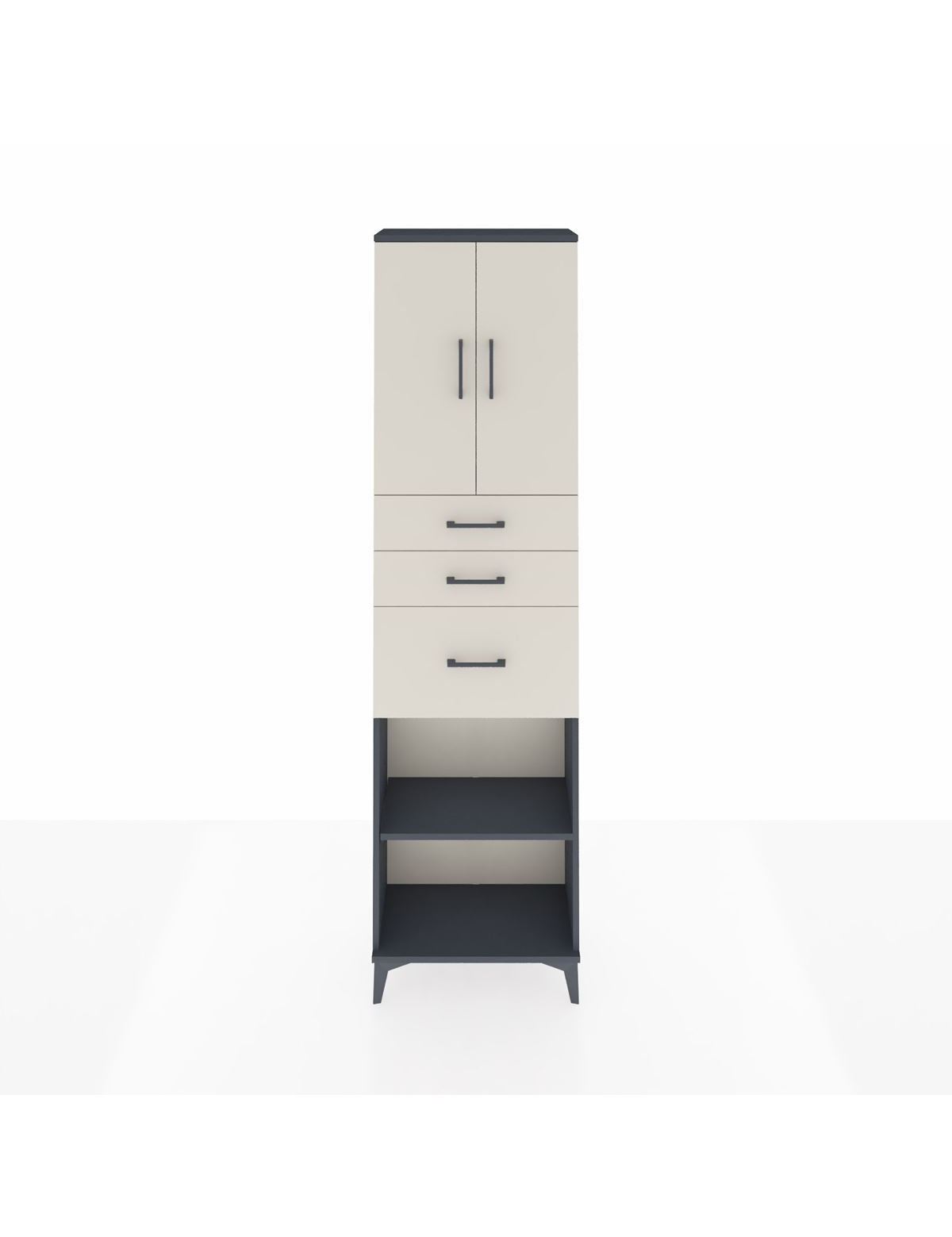 Arges Dolap 3 Raflı 3 Çekmeceli 2 Kapaklı 60x30x221 Antrasit-Aytaşı