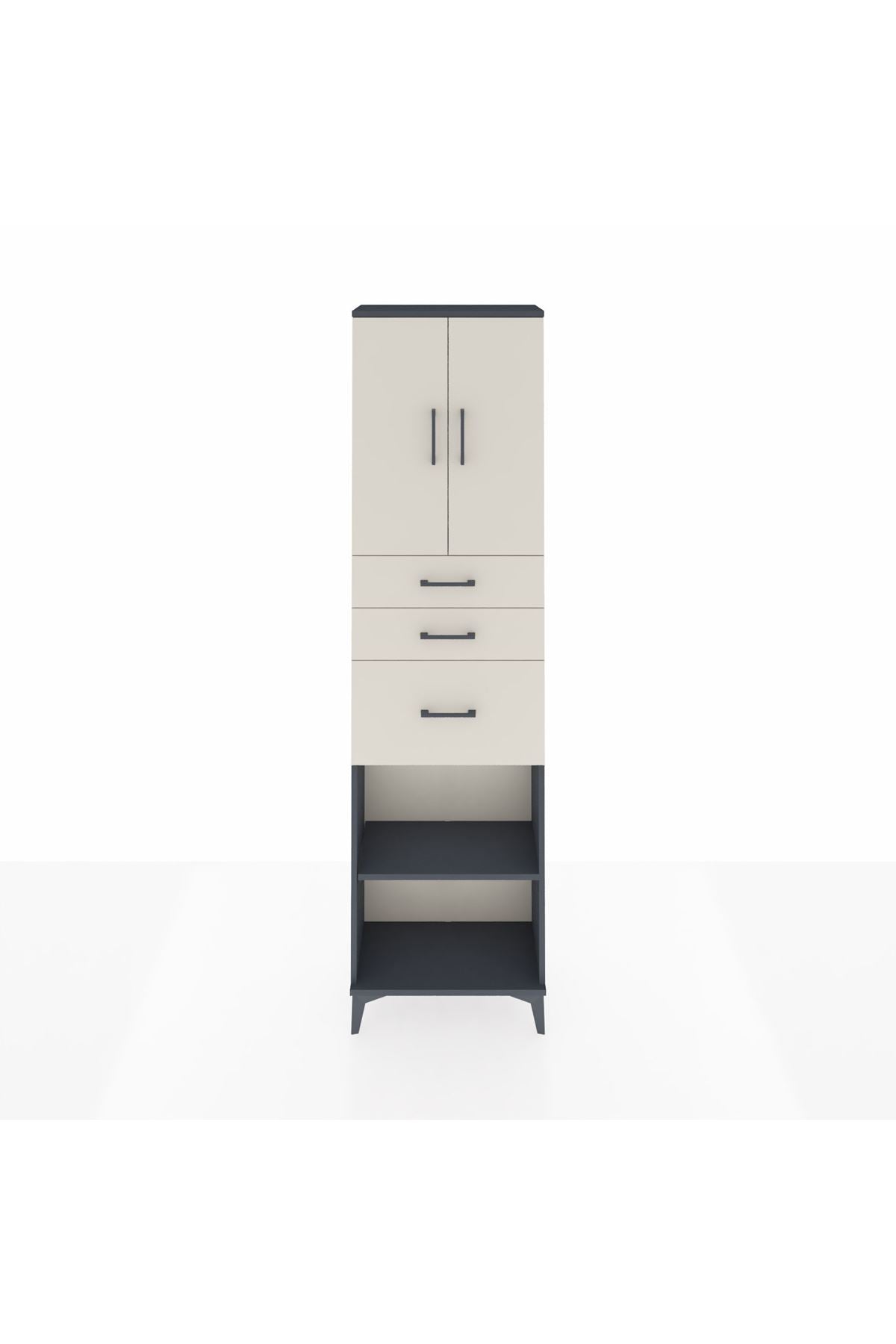 Arges Dolap 3 Raflı 3 Çekmeceli 2 Kapaklı 60x30x221 Antrasit-Aytaşı