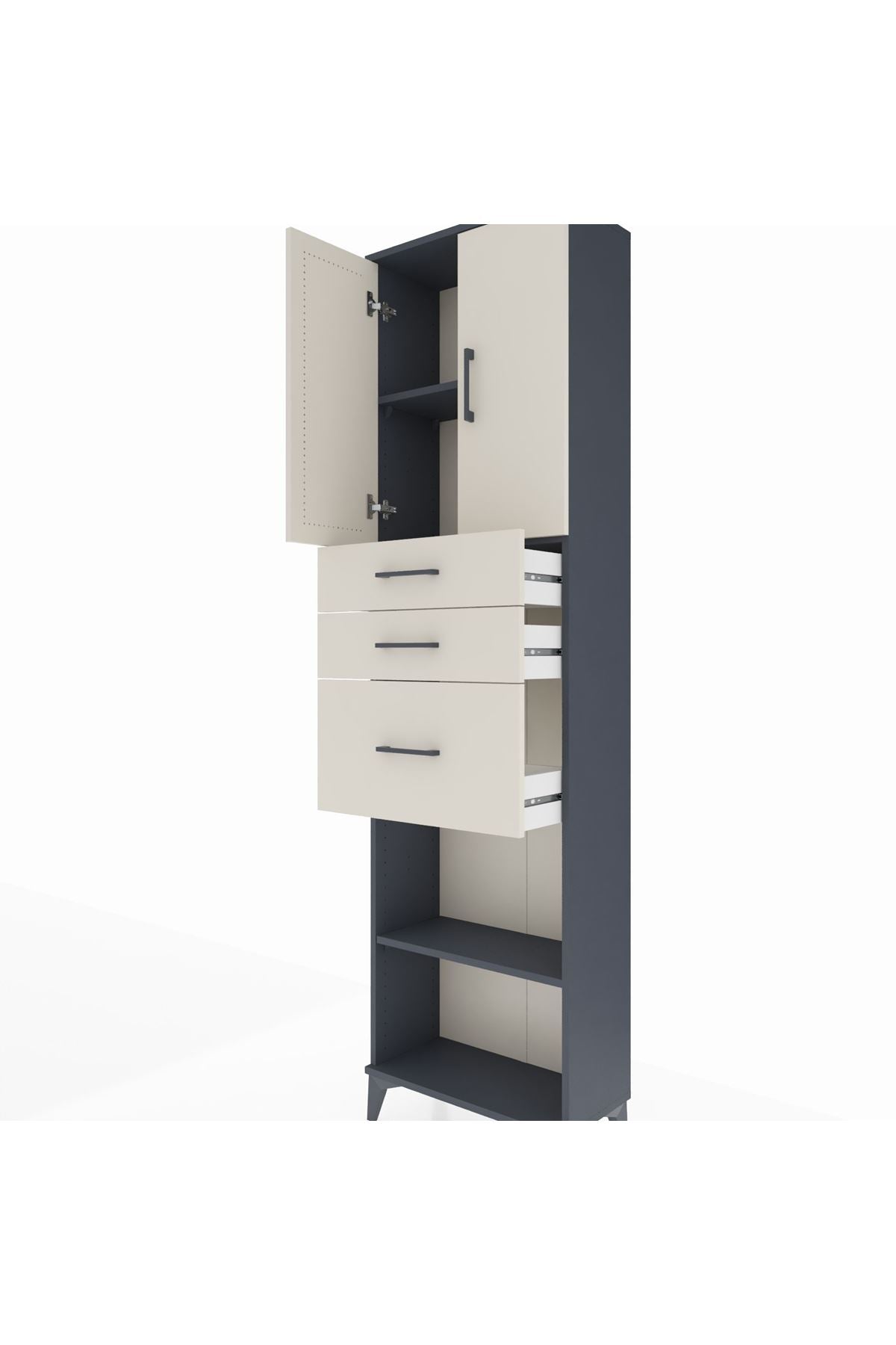 Arges Dolap 3 Raflı 3 Çekmeceli 2 Kapaklı 60x30x221 Antrasit-Aytaşı