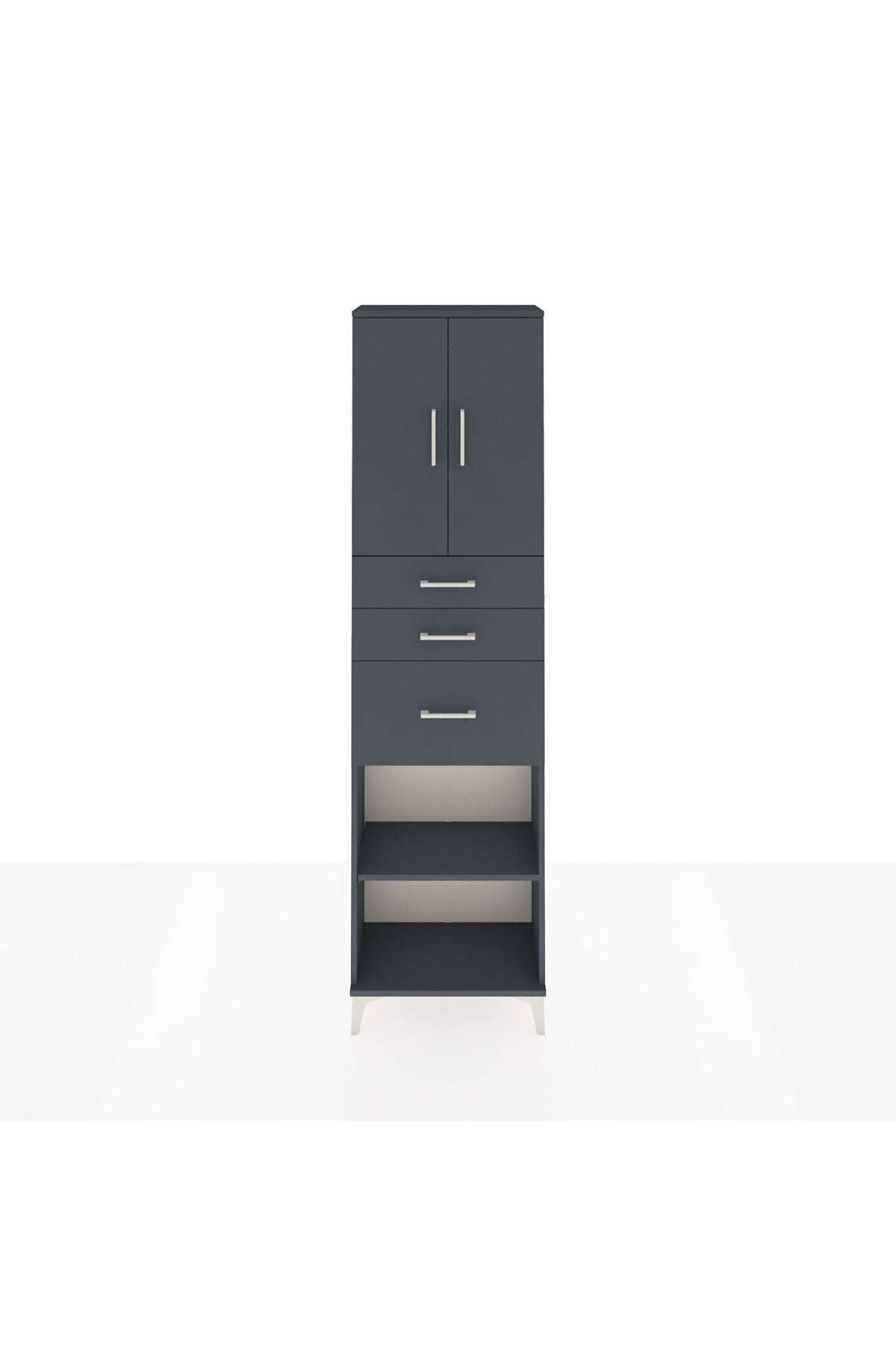 Arges Dolap 3 Raflı 3 Çekmeceli 2 Kapaklı 60x30x221 Antrasit-Antrasit