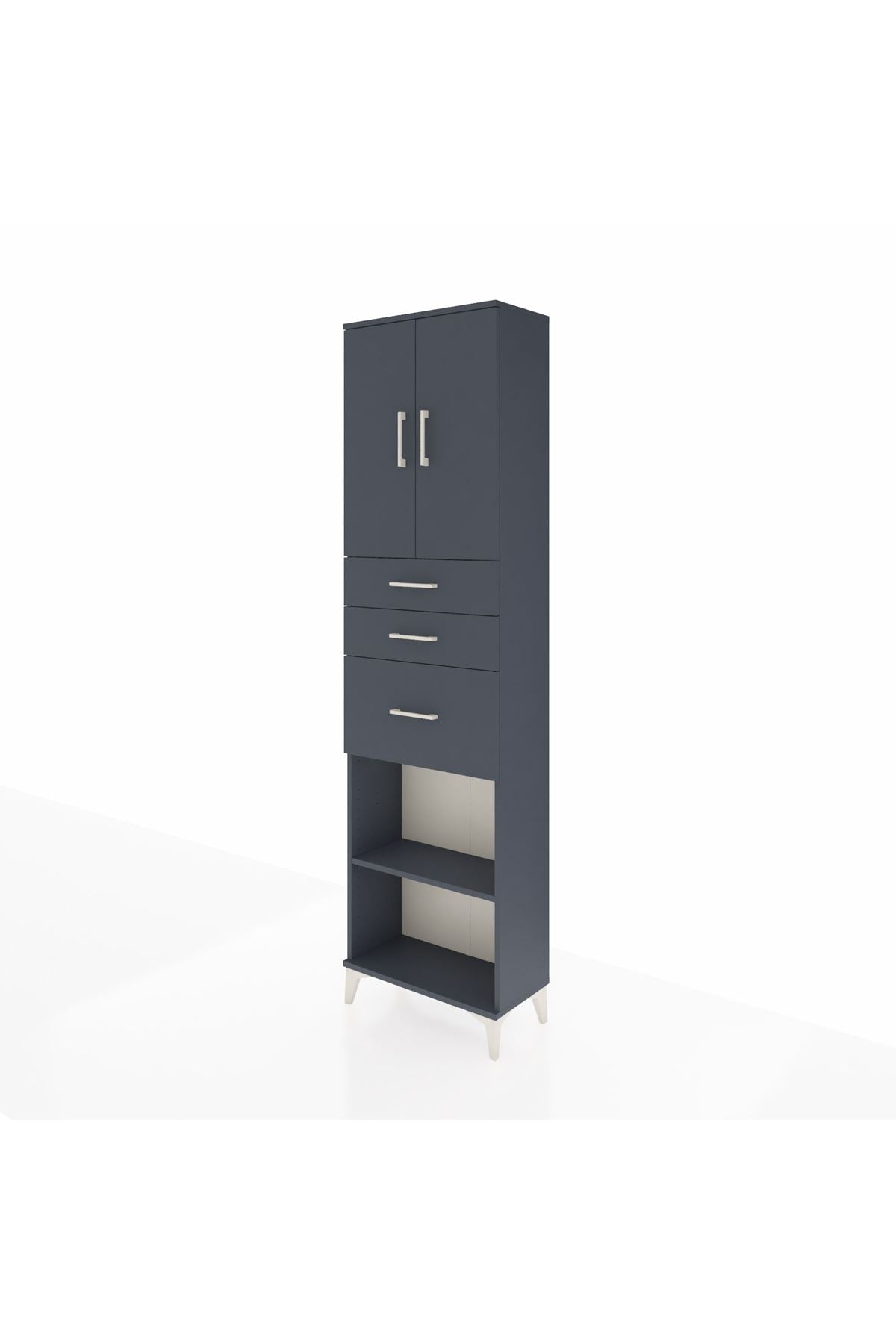 Arges Dolap 3 Raflı 3 Çekmeceli 2 Kapaklı 60x30x221 Antrasit-Antrasit