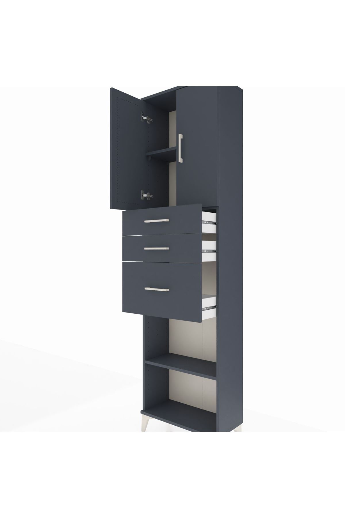 Arges Dolap 3 Raflı 3 Çekmeceli 2 Kapaklı 60x30x221 Antrasit-Antrasit