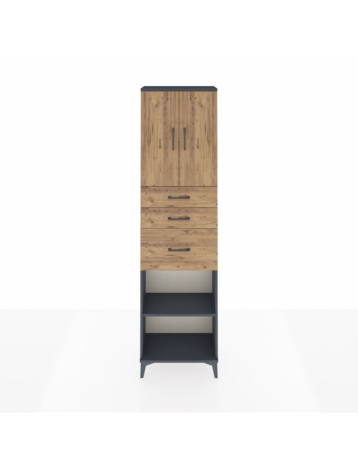 Arges Dolap 3 Raflı 3 Çekmeceli 2 Kapaklı 60x30x221 Antrasit-Çam