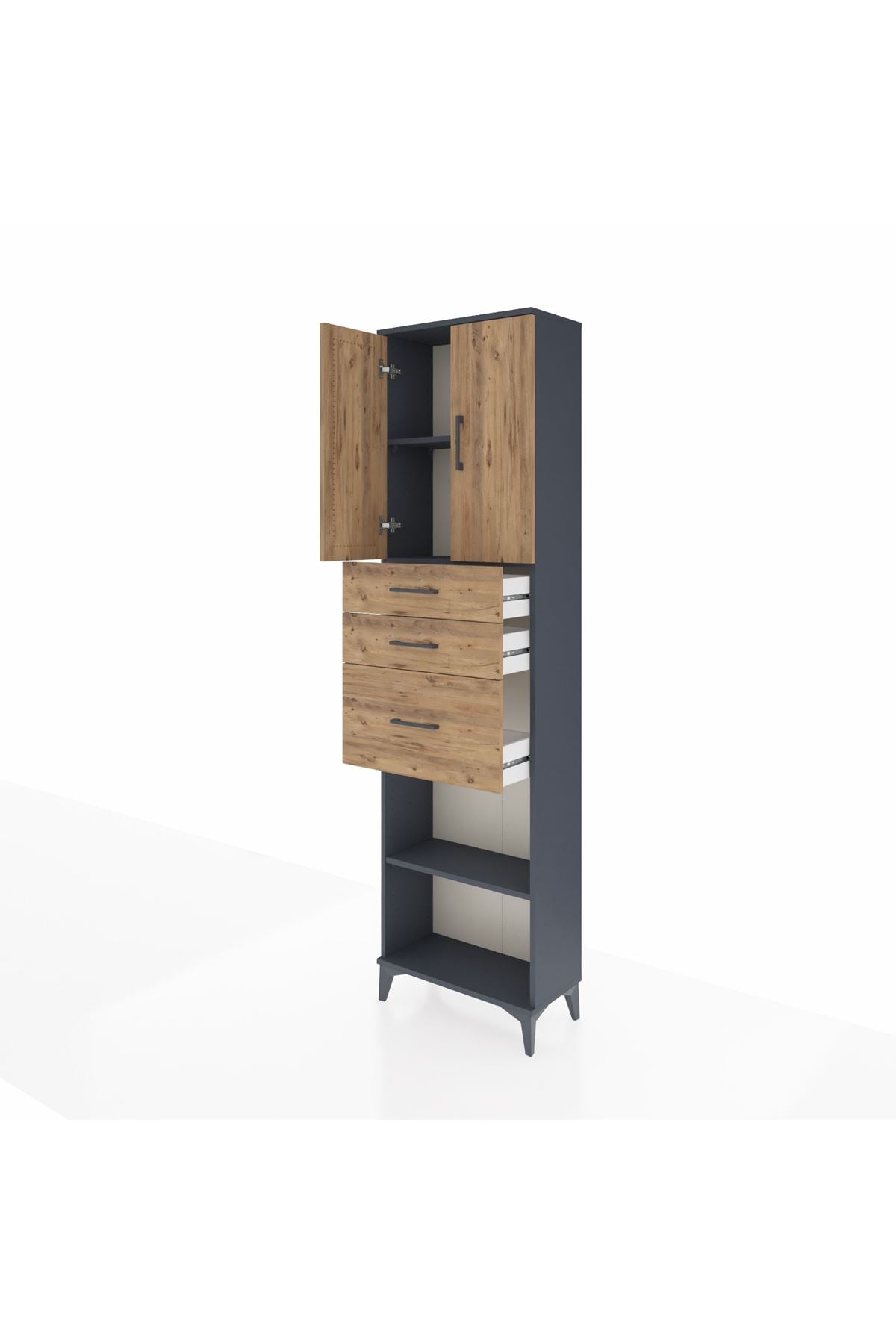 Arges Dolap 3 Raflı 3 Çekmeceli 2 Kapaklı 60x30x221 Antrasit-Çam