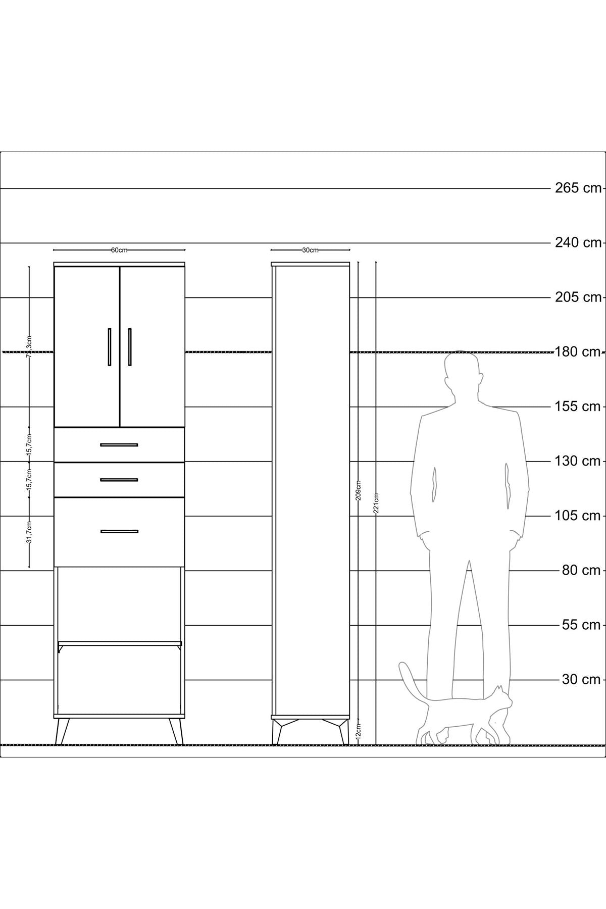 Arges Dolap 3 Raflı 3 Çekmeceli 2 Kapaklı 60x30x221 - S29M237V7A
