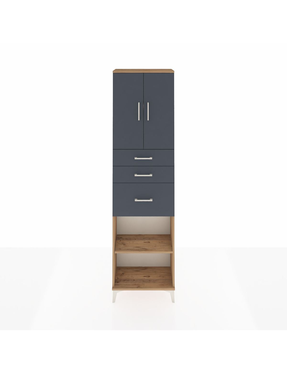 Arges Dolap 3 Raflı 3 Çekmeceli 2 Kapaklı 60x30x221 Çam-Antrasit