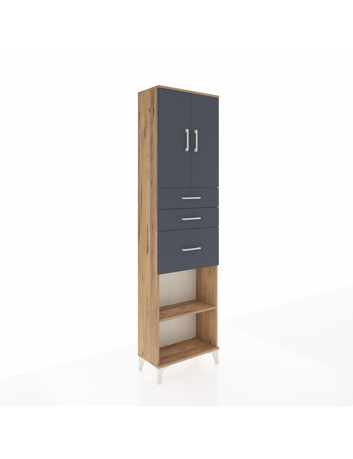 Arges Dolap 3 Raflı 3 Çekmeceli 2 Kapaklı 60x30x221 Çam-Antrasit