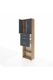 Arges Dolap 3 Raflı 3 Çekmeceli 2 Kapaklı 60x30x221 Çam-Antrasit