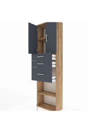 Arges Dolap 3 Raflı 3 Çekmeceli 2 Kapaklı 60x30x221 Çam-Antrasit