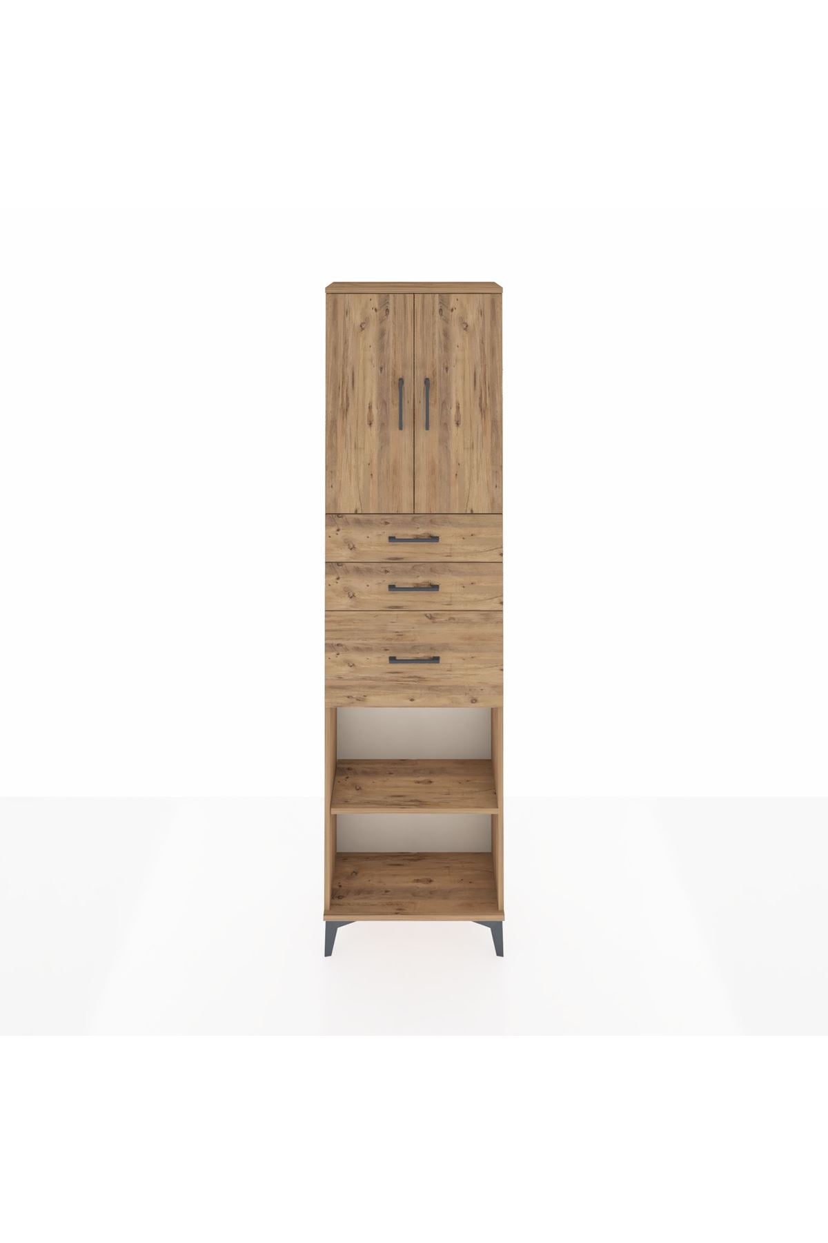 Arges Dolap 3 Raflı 3 Çekmeceli 2 Kapaklı 60x30x221 Çam-Çam