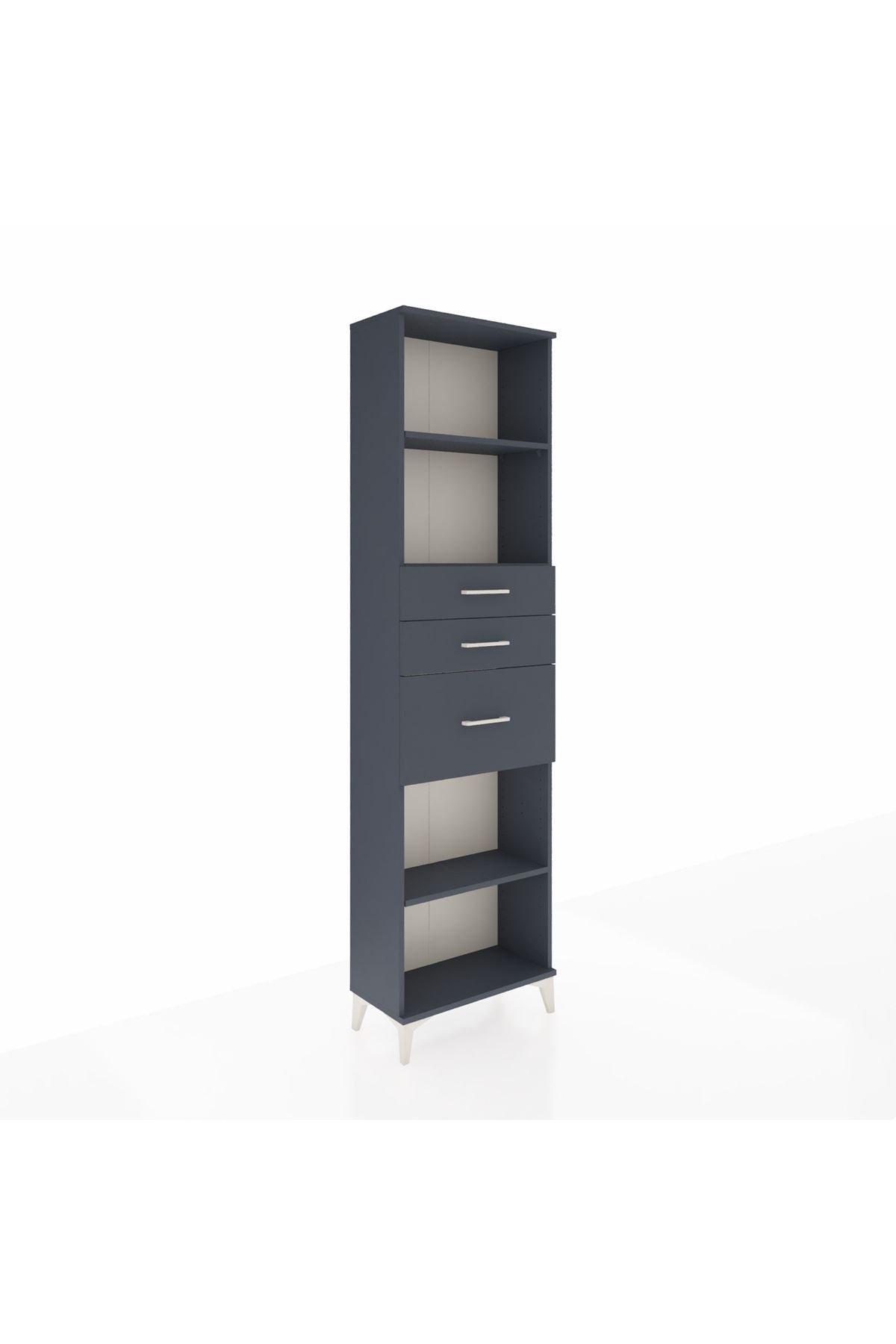 Arges Dolap 3 Raflı 3 Çekmeceli 60x30x221 Antrasit-Antrasit