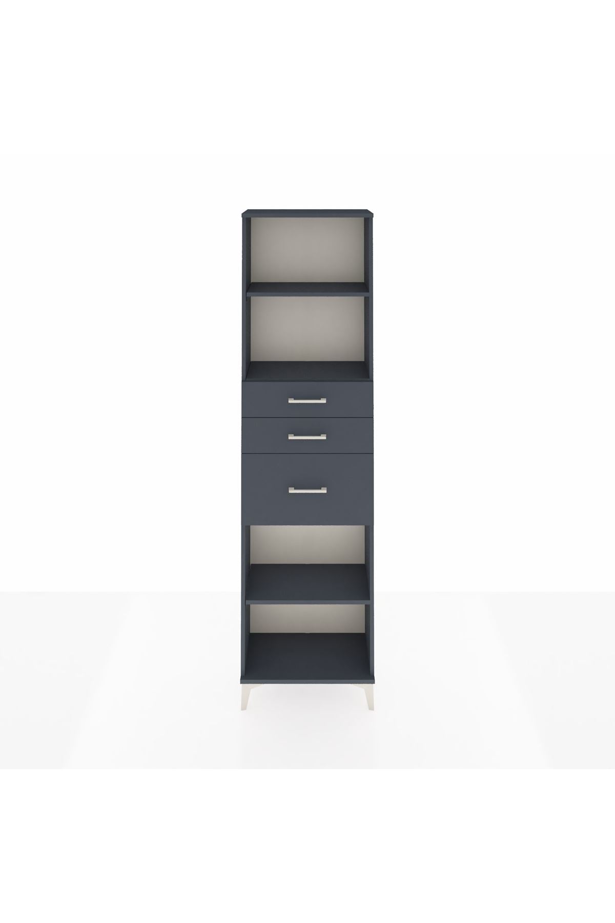 Arges Dolap 3 Raflı 3 Çekmeceli 60x30x221 Antrasit-Antrasit