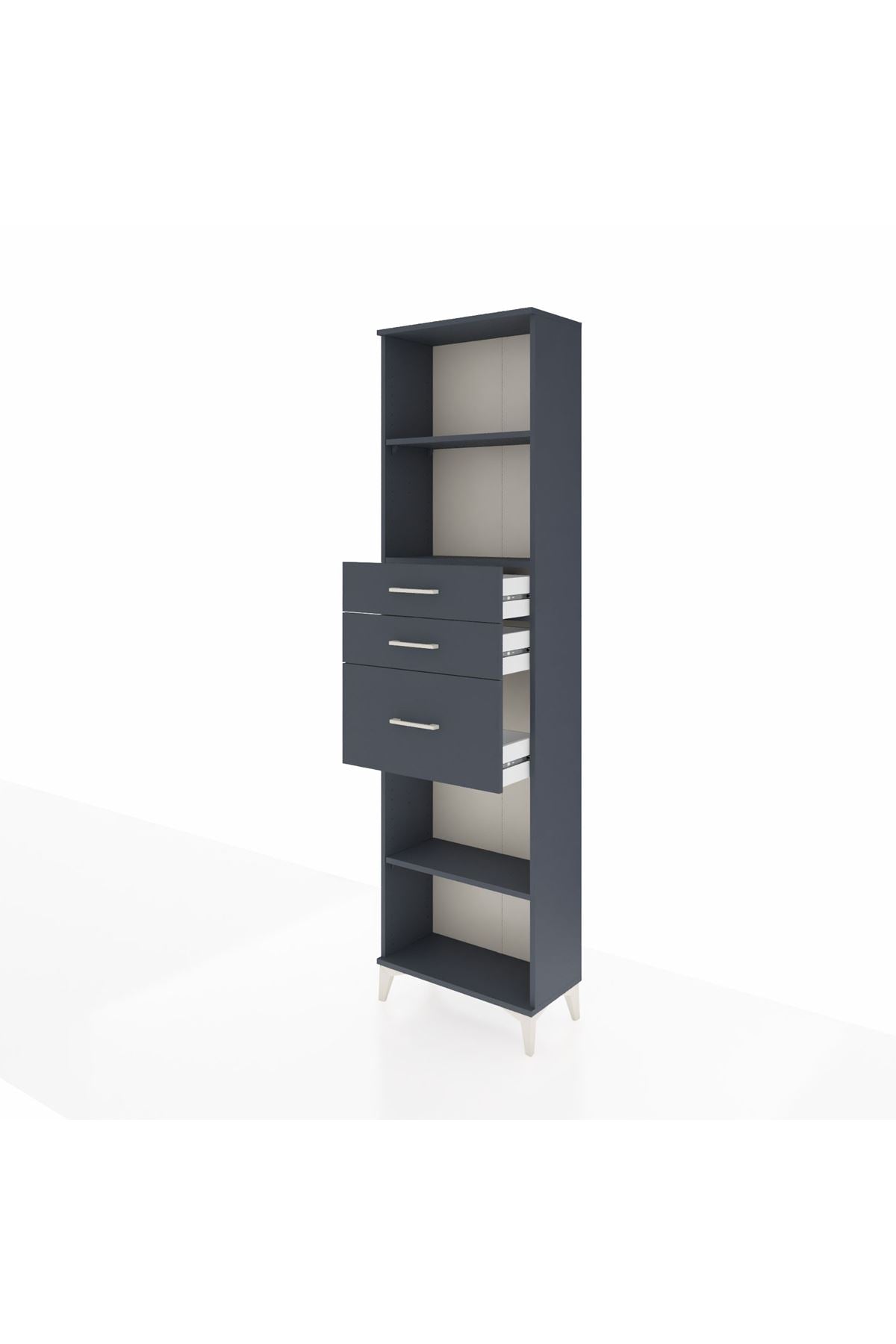 Arges Dolap 3 Raflı 3 Çekmeceli 60x30x221 Antrasit-Antrasit