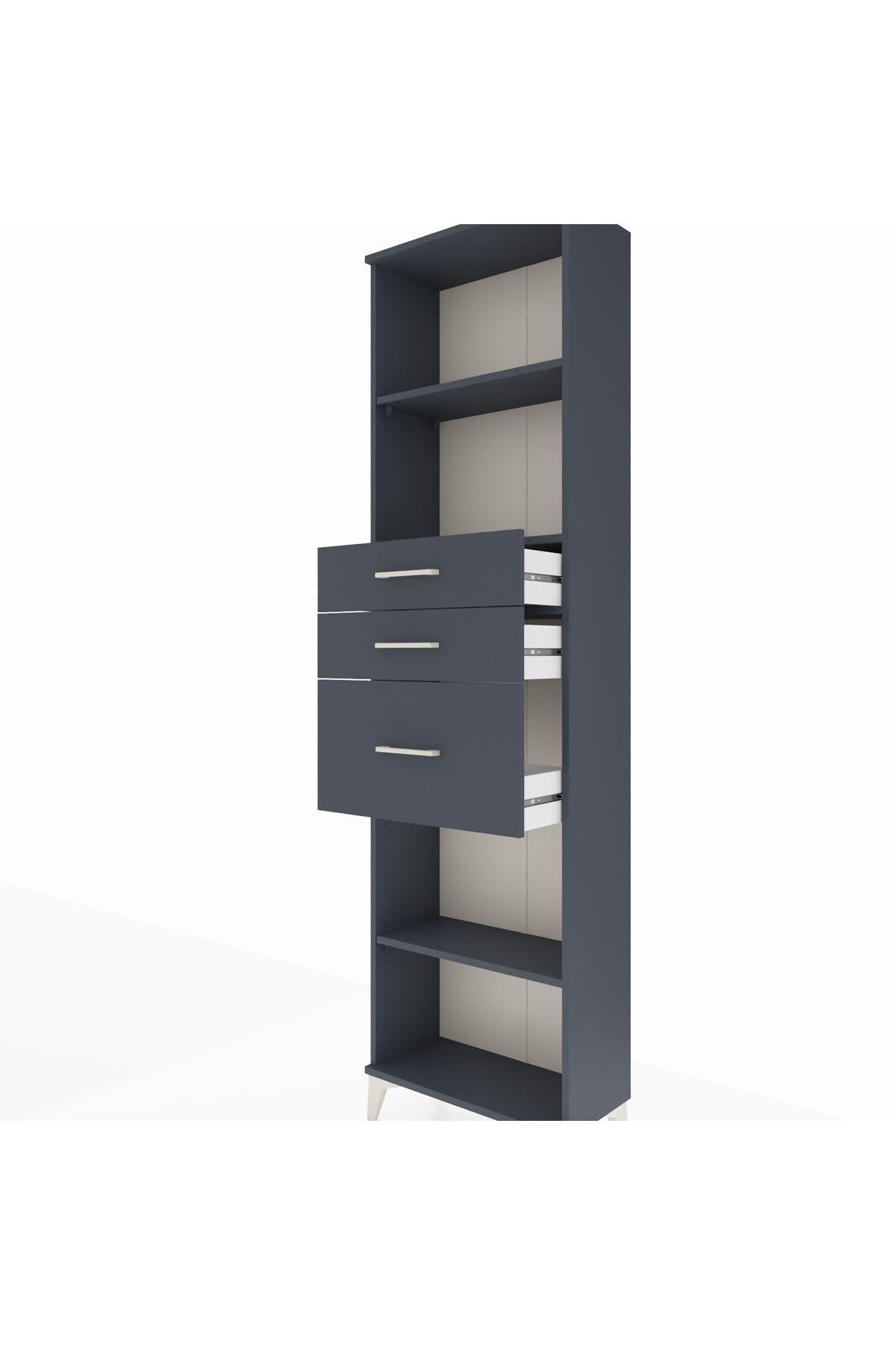 Arges Dolap 3 Raflı 3 Çekmeceli 60x30x221 Antrasit-Antrasit