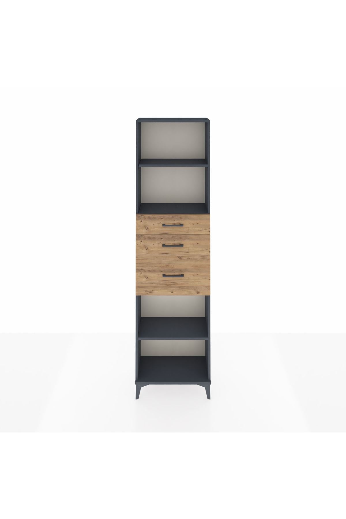 Arges Dolap 3 Raflı 3 Çekmeceli 60x30x221 Antrasit-Çam