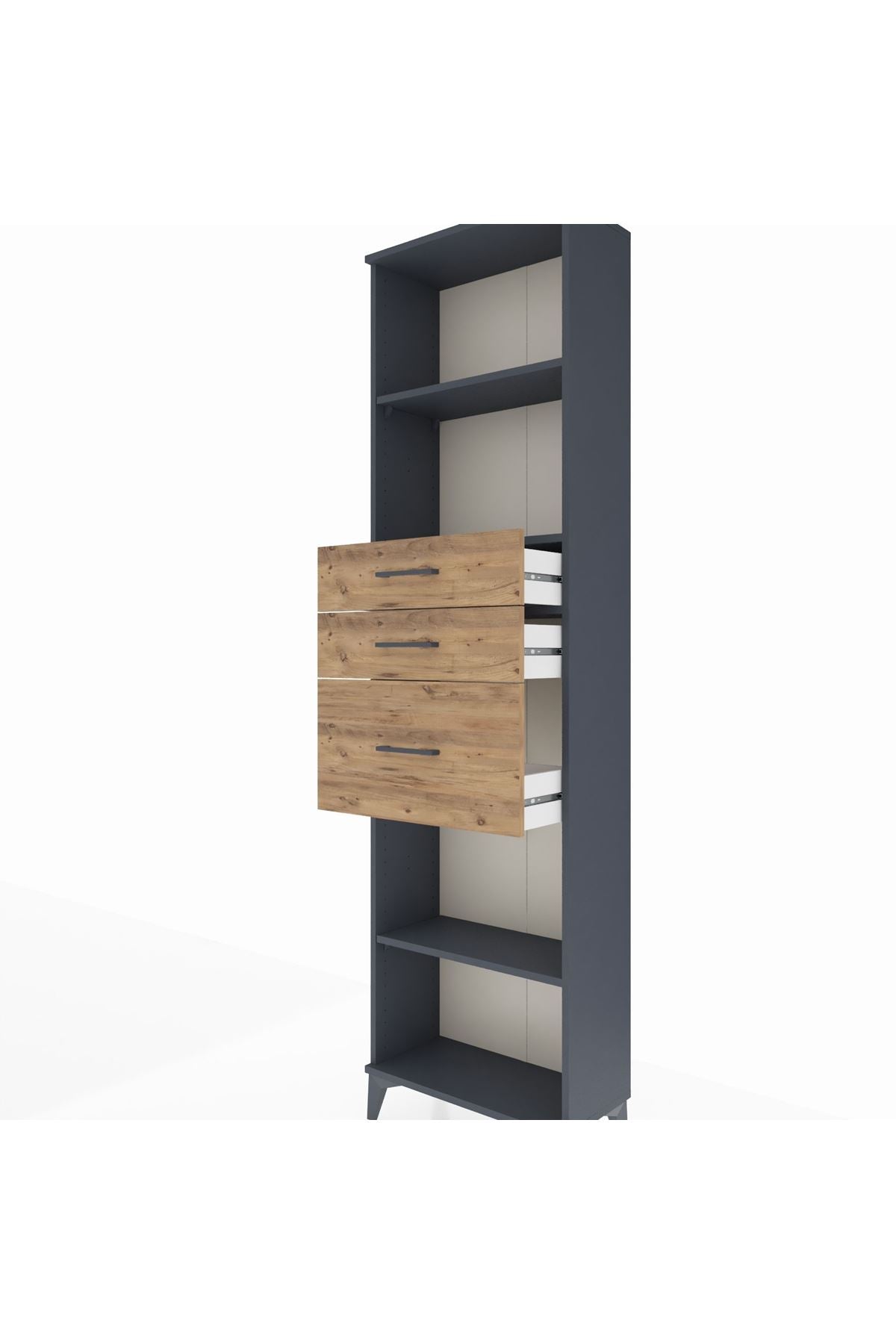 Arges Dolap 3 Raflı 3 Çekmeceli 60x30x221 Antrasit-Çam