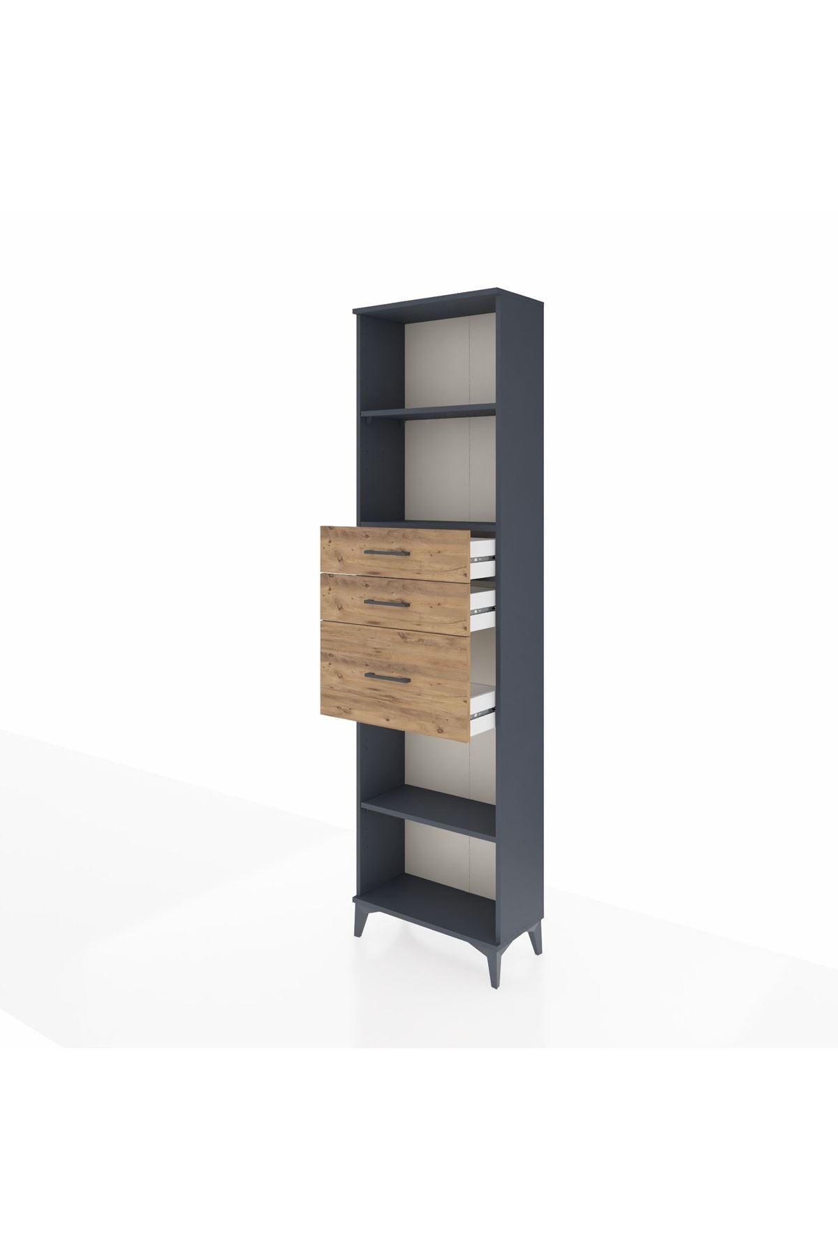 Arges Dolap 3 Raflı 3 Çekmeceli 60x30x221 Antrasit-Çam