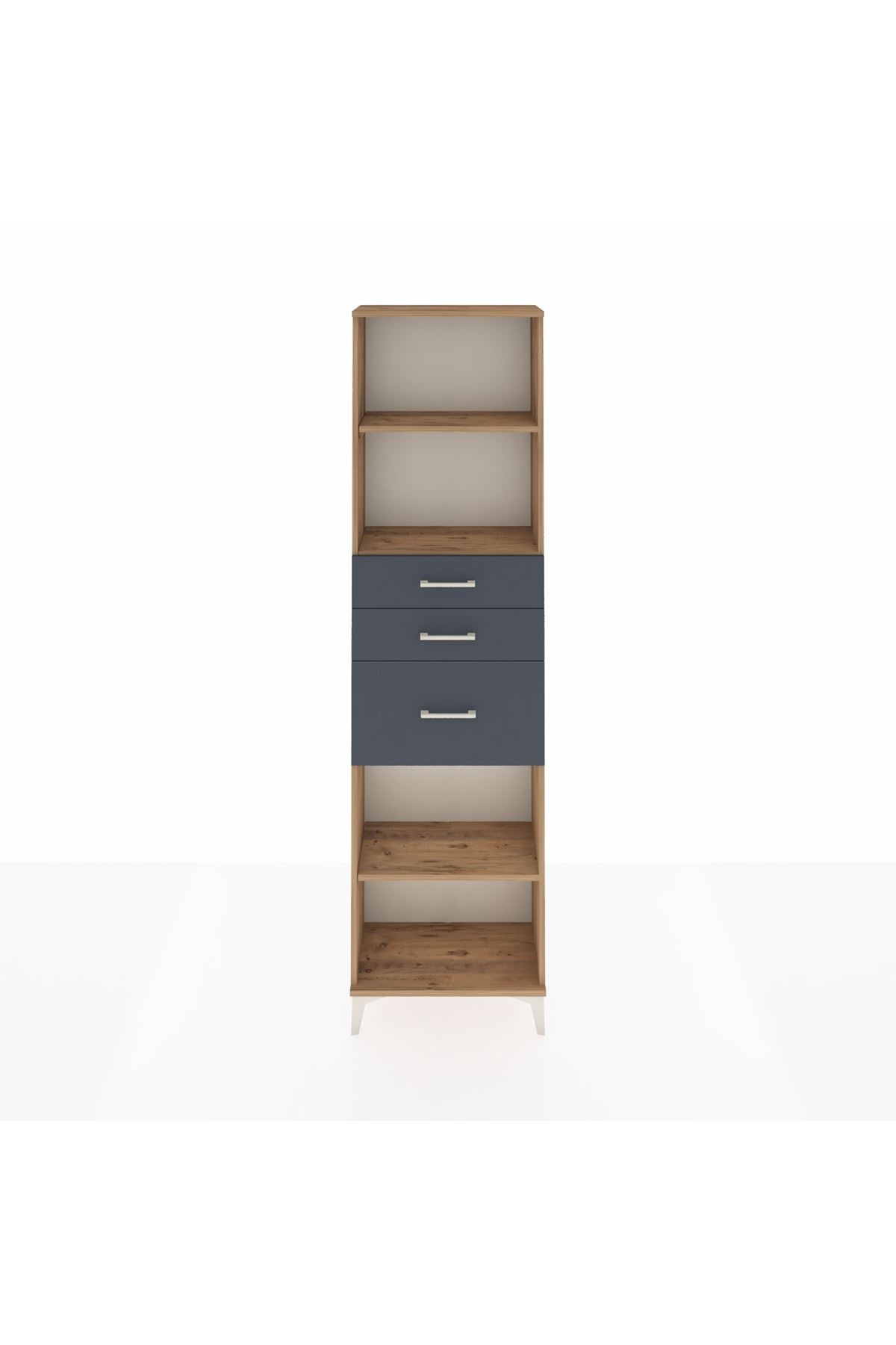 Arges Dolap 3 Raflı 3 Çekmeceli 60x30x221 Çam-Antrasit