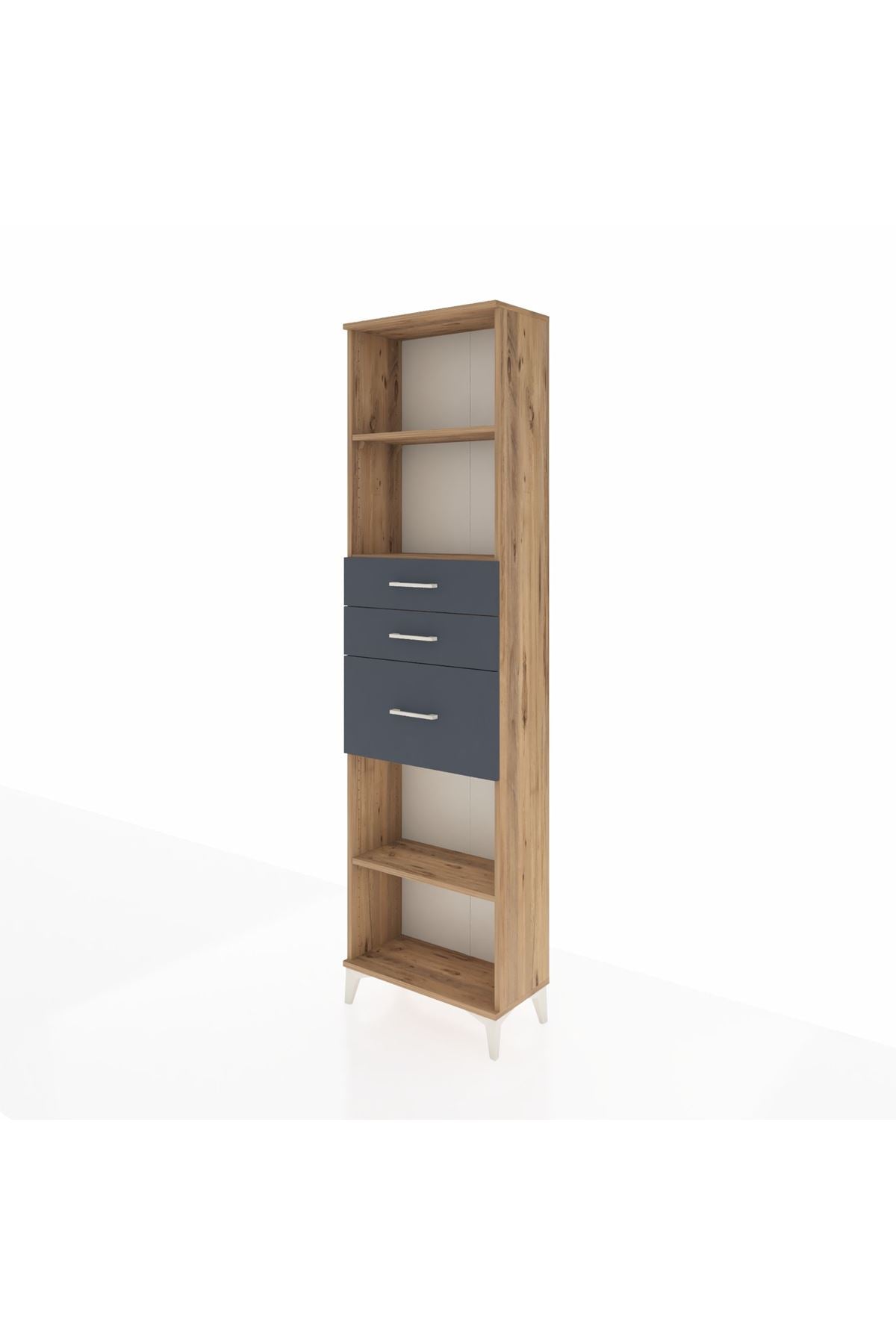 Arges Dolap 3 Raflı 3 Çekmeceli 60x30x221 Çam-Antrasit