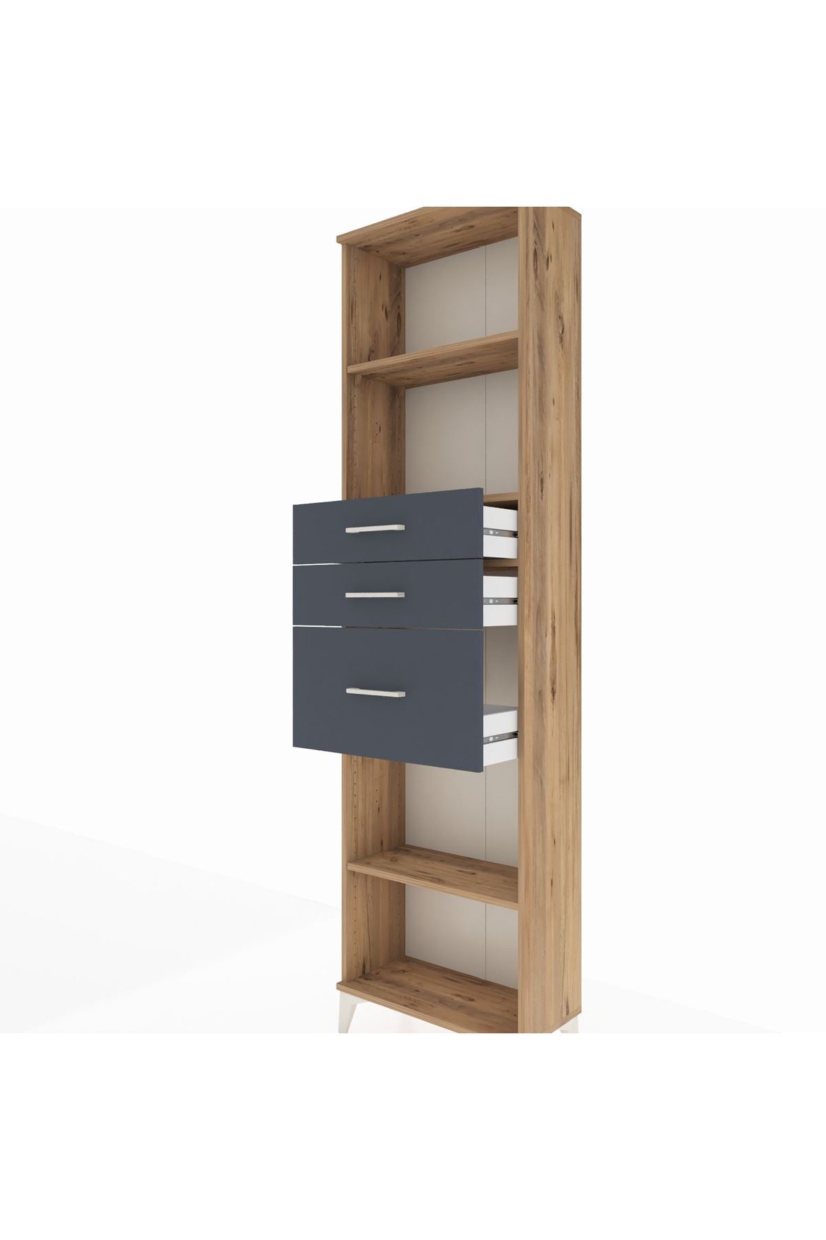 Arges Dolap 3 Raflı 3 Çekmeceli 60x30x221 Çam-Antrasit