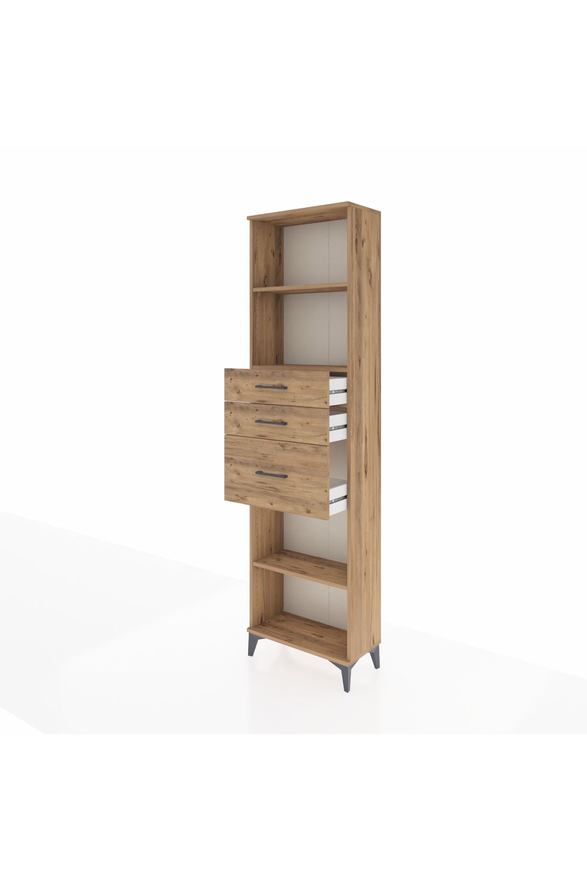 Arges Dolap 3 Raflı 3 Çekmeceli 60x30x221 Çam-Çam