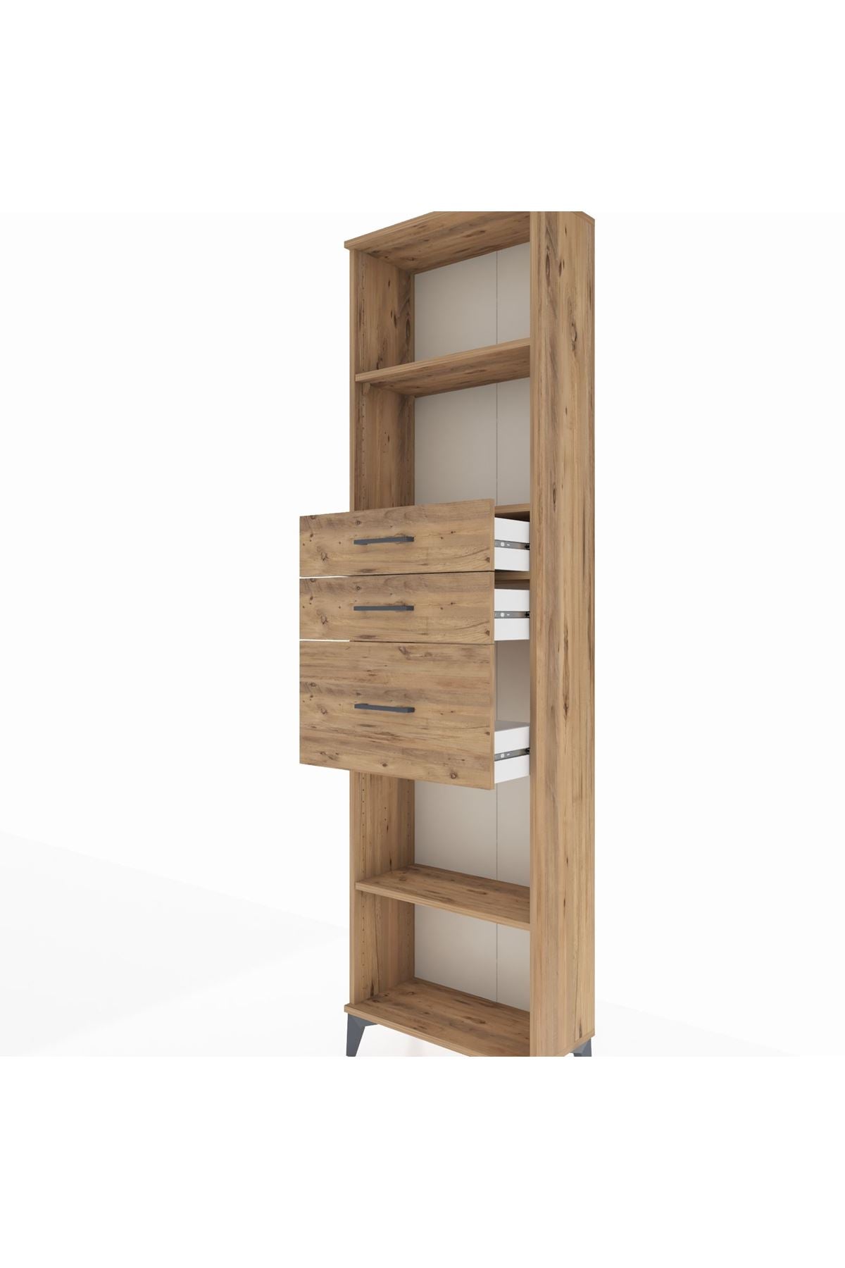 Arges Dolap 3 Raflı 3 Çekmeceli 60x30x221 Çam-Çam