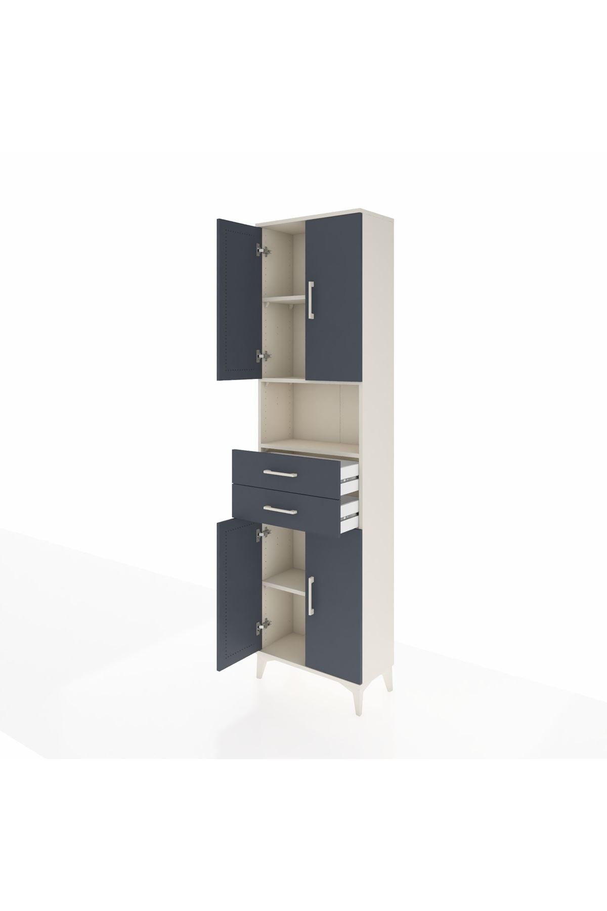 Arges Dolap 4 Raflı 2 Çekmeceli 4 Kapaklı 60x30x221 Aytaşı-Antrasit