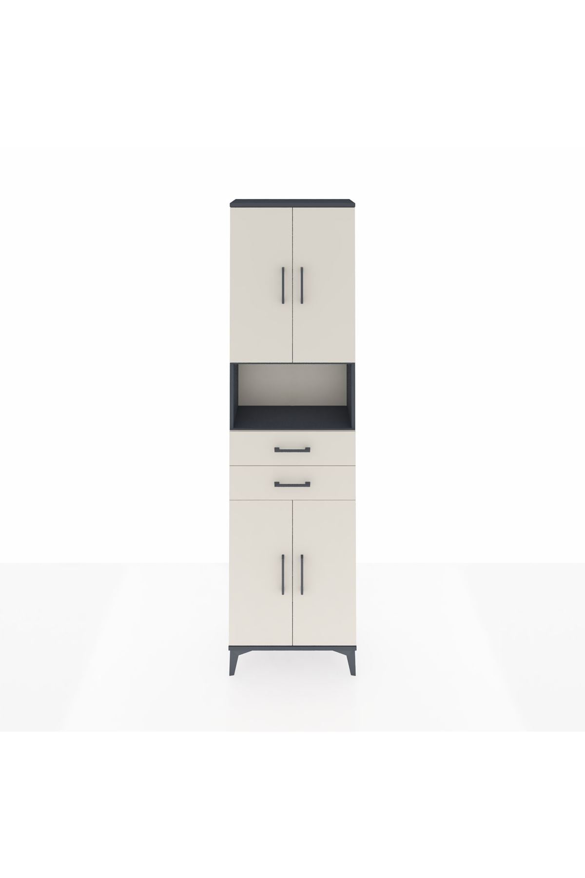 Arges Dolap 4 Raflı 2 Çekmeceli 4 Kapaklı 60x30x221 Antrasit-Aytaşı