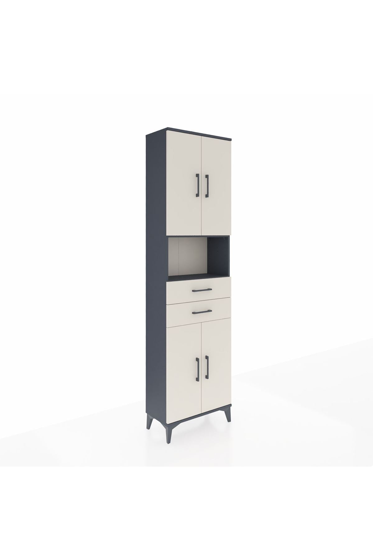 Arges Dolap 4 Raflı 2 Çekmeceli 4 Kapaklı 60x30x221 Antrasit-Aytaşı