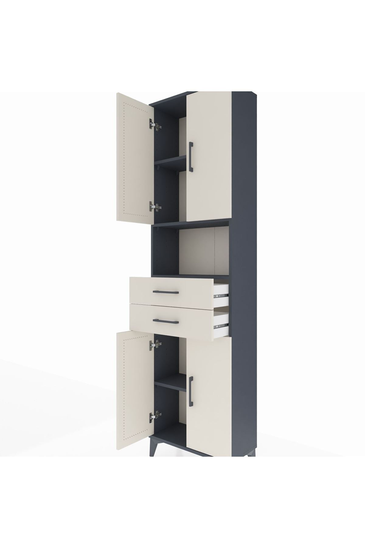 Arges Dolap 4 Raflı 2 Çekmeceli 4 Kapaklı 60x30x221 Antrasit-Aytaşı