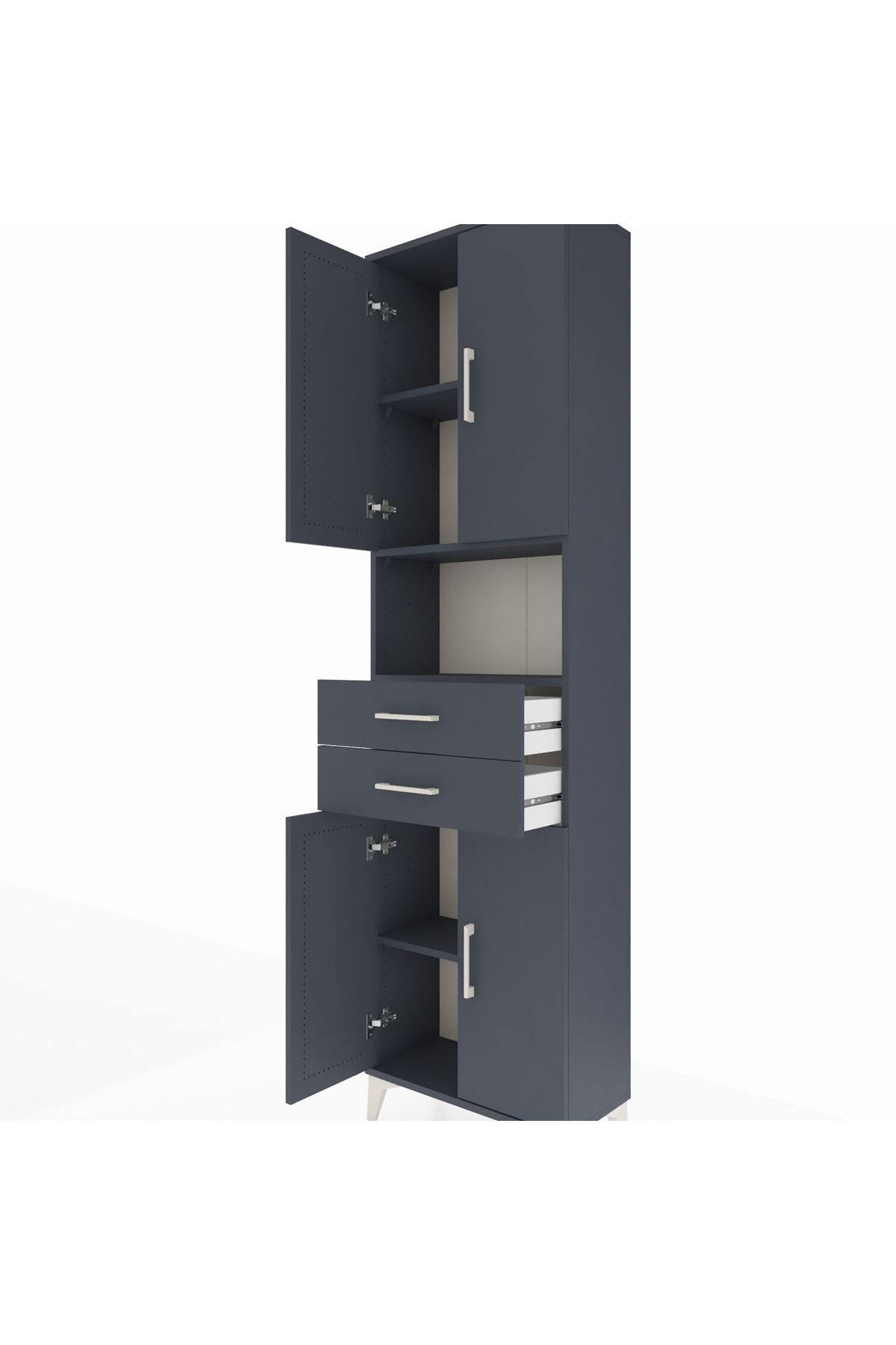 Arges Dolap 4 Raflı 2 Çekmeceli 4 Kapaklı 60x30x221 Antrasit-Antrasit