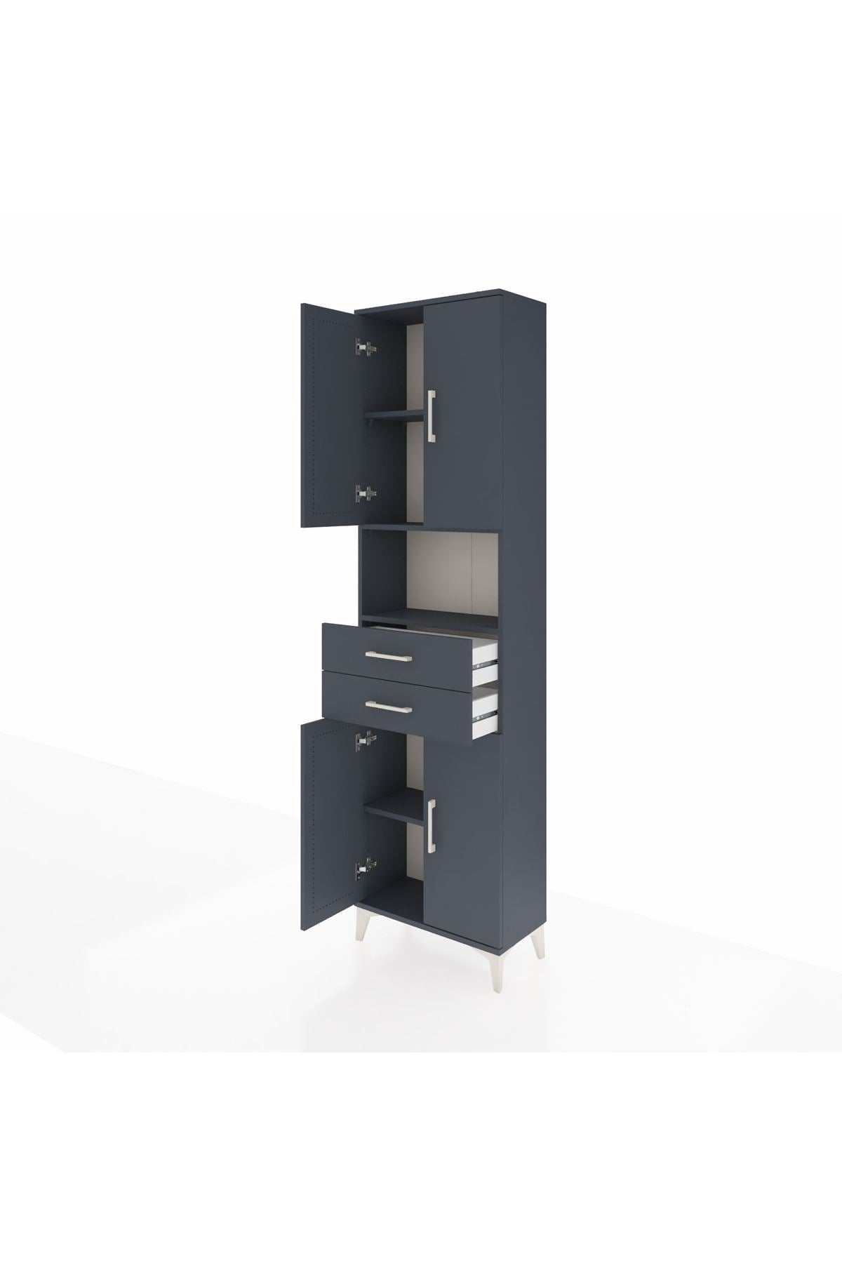 Arges Dolap 4 Raflı 2 Çekmeceli 4 Kapaklı 60x30x221 Antrasit-Antrasit