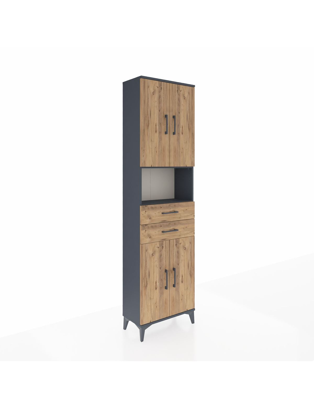 Arges Dolap 4 Raflı 2 Çekmeceli 4 Kapaklı 60x30x221 Antrasit-Çam