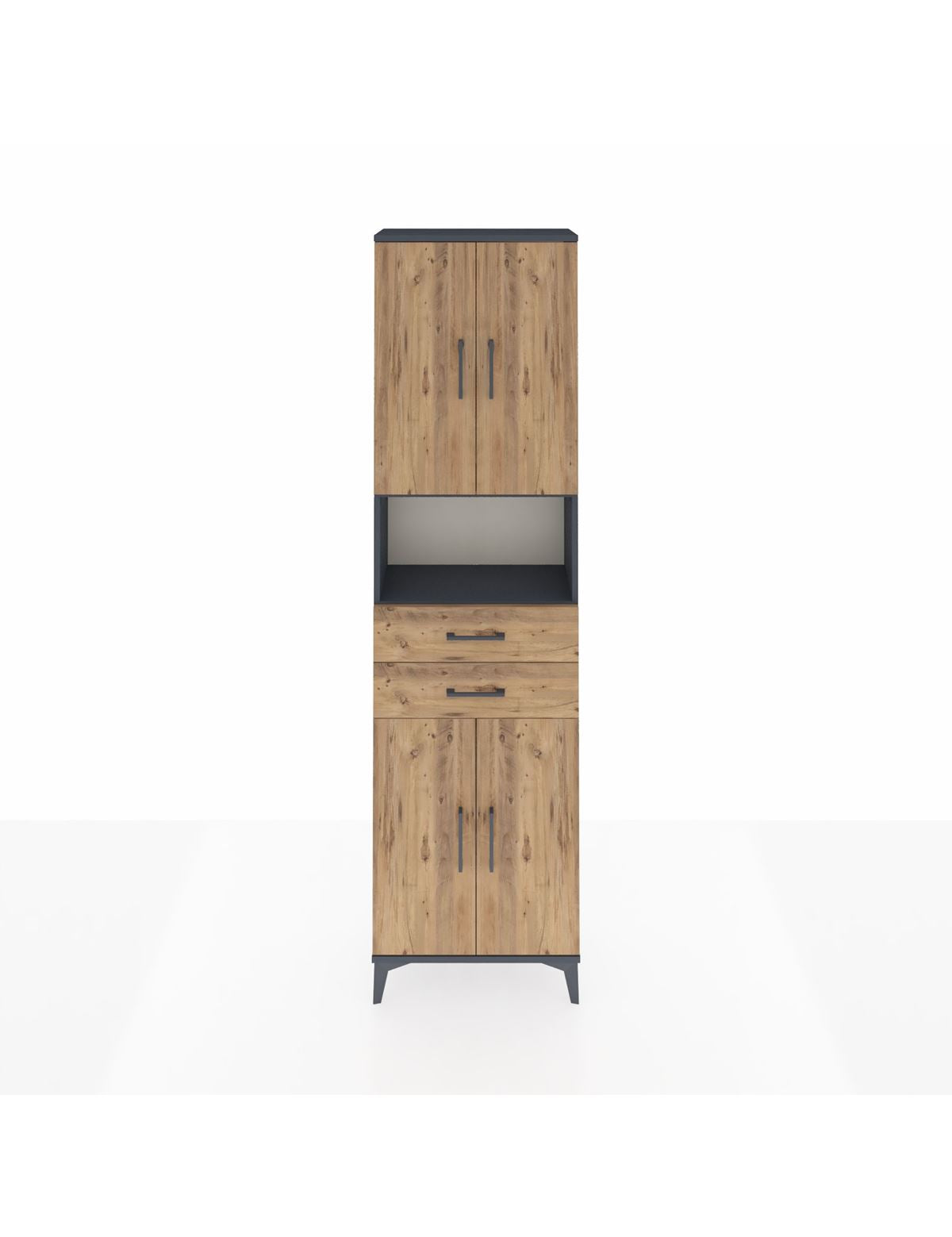 Arges Dolap 4 Raflı 2 Çekmeceli 4 Kapaklı 60x30x221 Antrasit-Çam