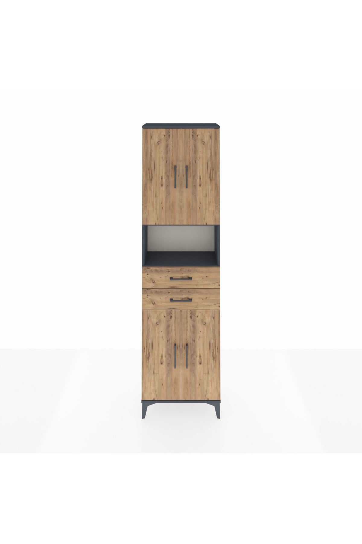 Arges Dolap 4 Raflı 2 Çekmeceli 4 Kapaklı 60x30x221 Antrasit-Çam