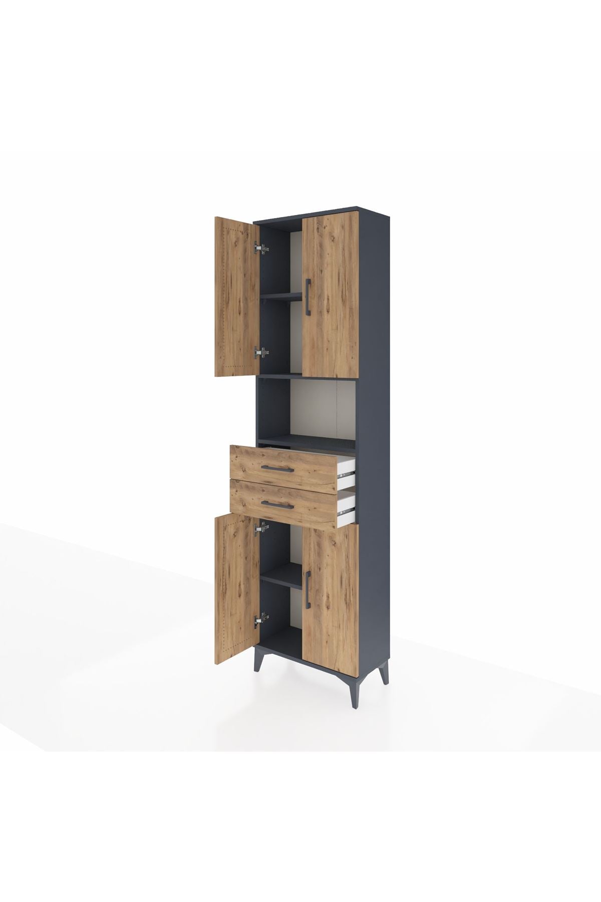 Arges Dolap 4 Raflı 2 Çekmeceli 4 Kapaklı 60x30x221 Antrasit-Çam